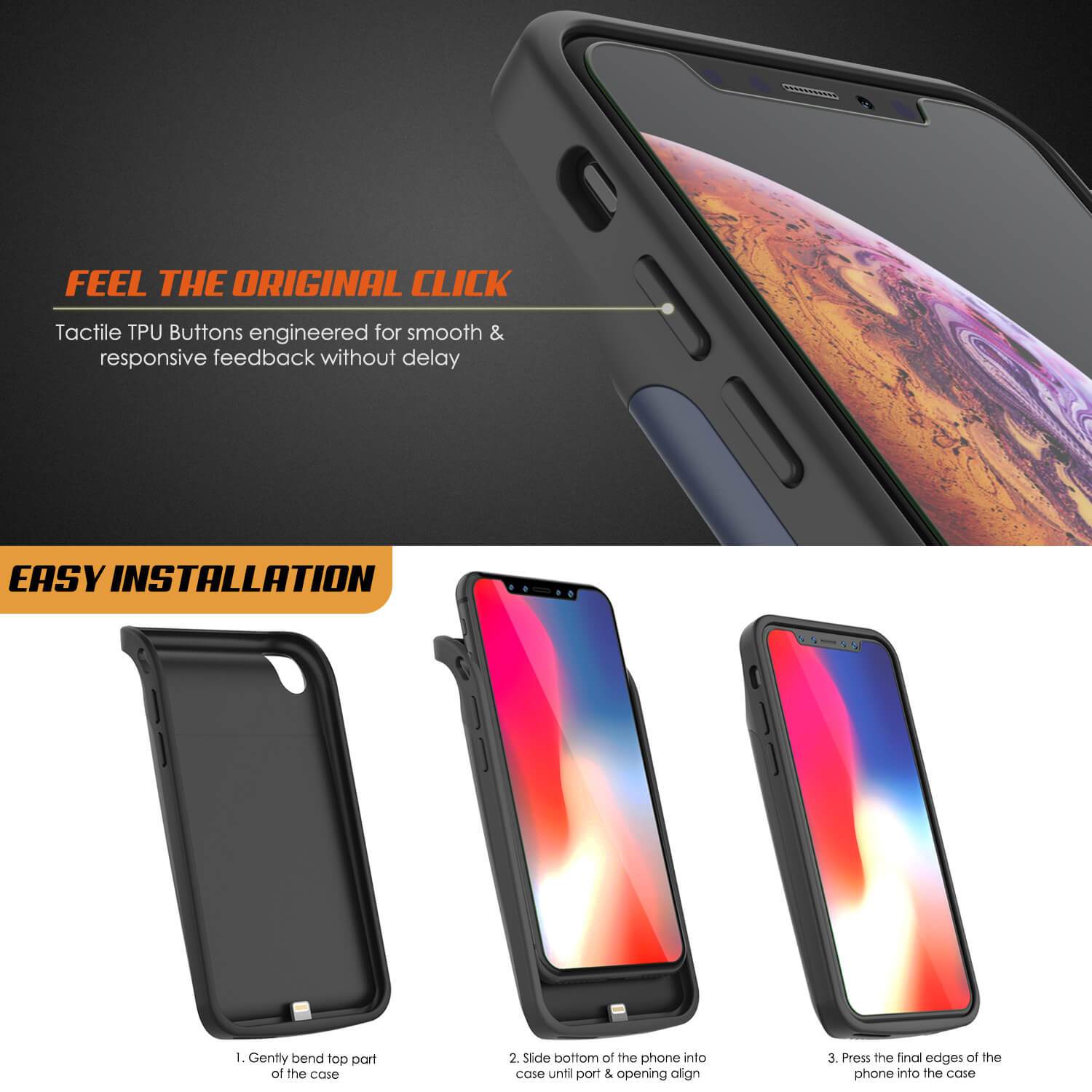 iphone XS Max Battery Case, PunkJuice 5000mAH Fast Charging Power Bank W/ Screen Protector | [Blue]
