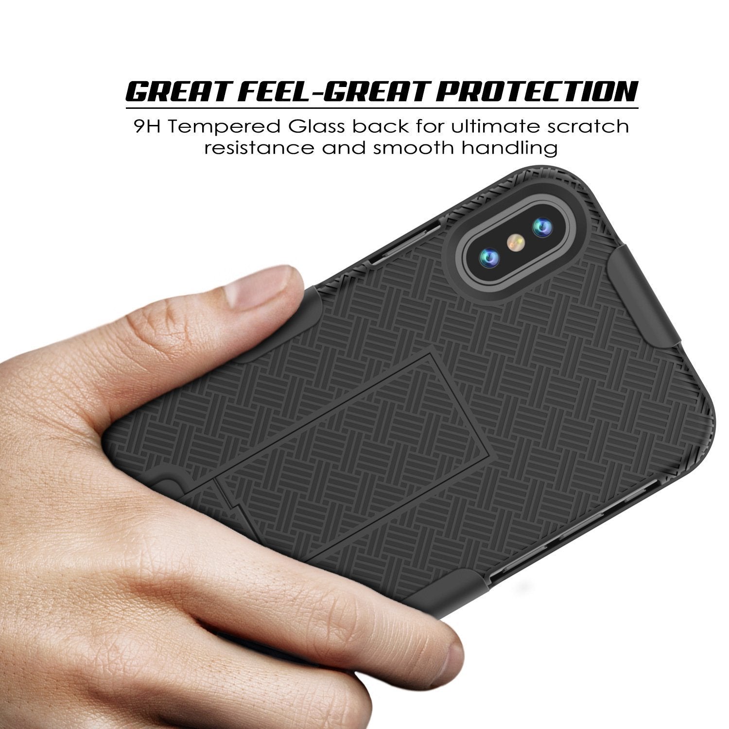 iPhone XS Max Case With Tempered Glass Screen Protector, Holster Belt Clip