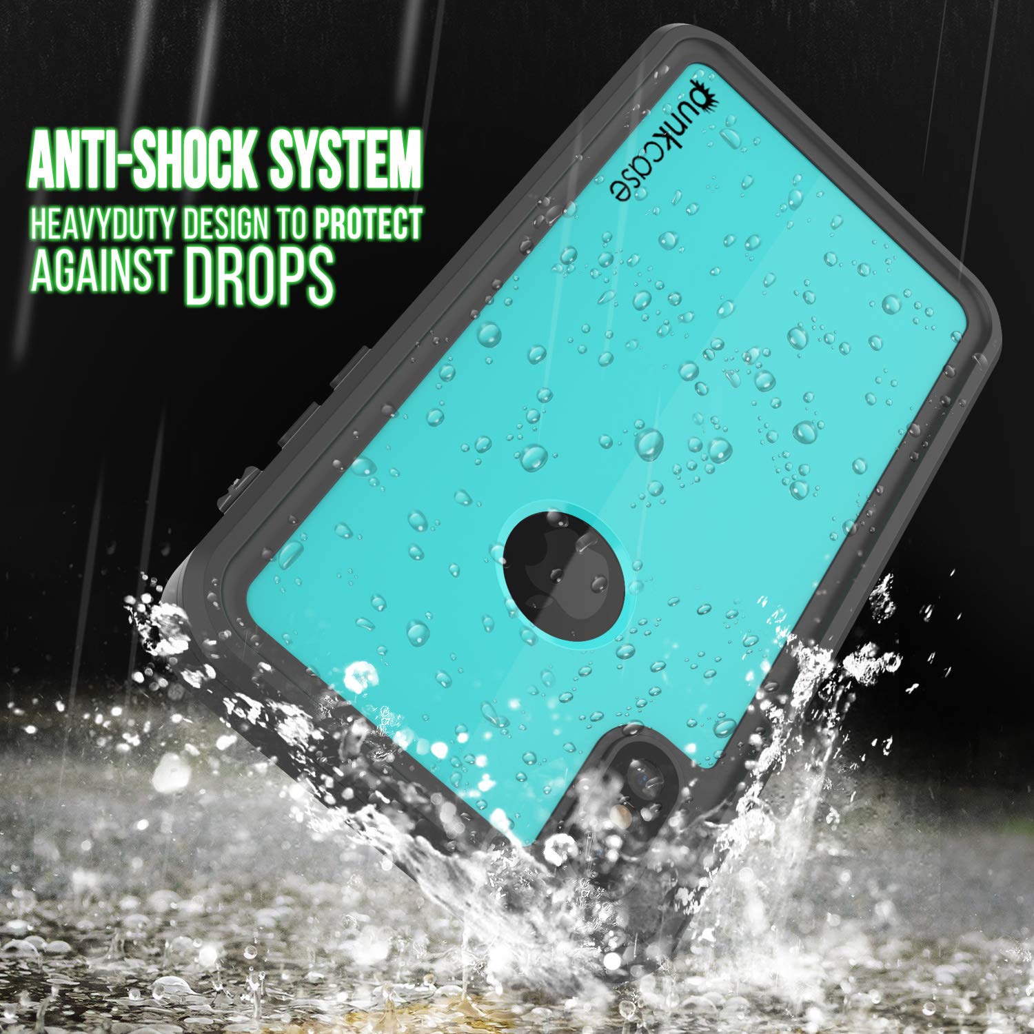 iPhone XS Max Waterproof IP68 Case, Punkcase [Teal] [StudStar Series] [Slim Fit] [Dirtproof]
