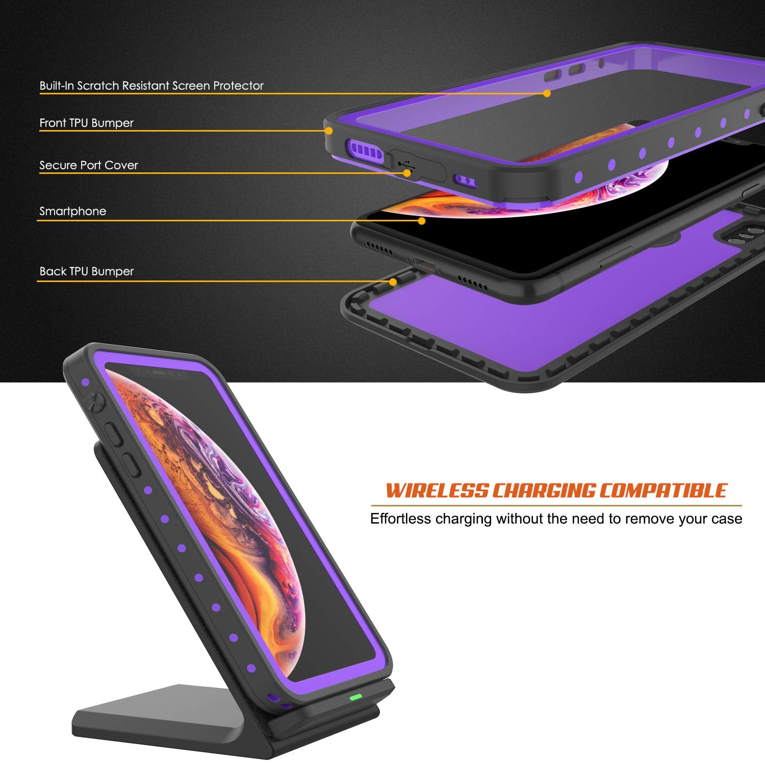 iPhone XS Max Waterproof IP68 Case, Punkcase [Purple] [StudStar Series] [Slim Fit] [Dirtproof]