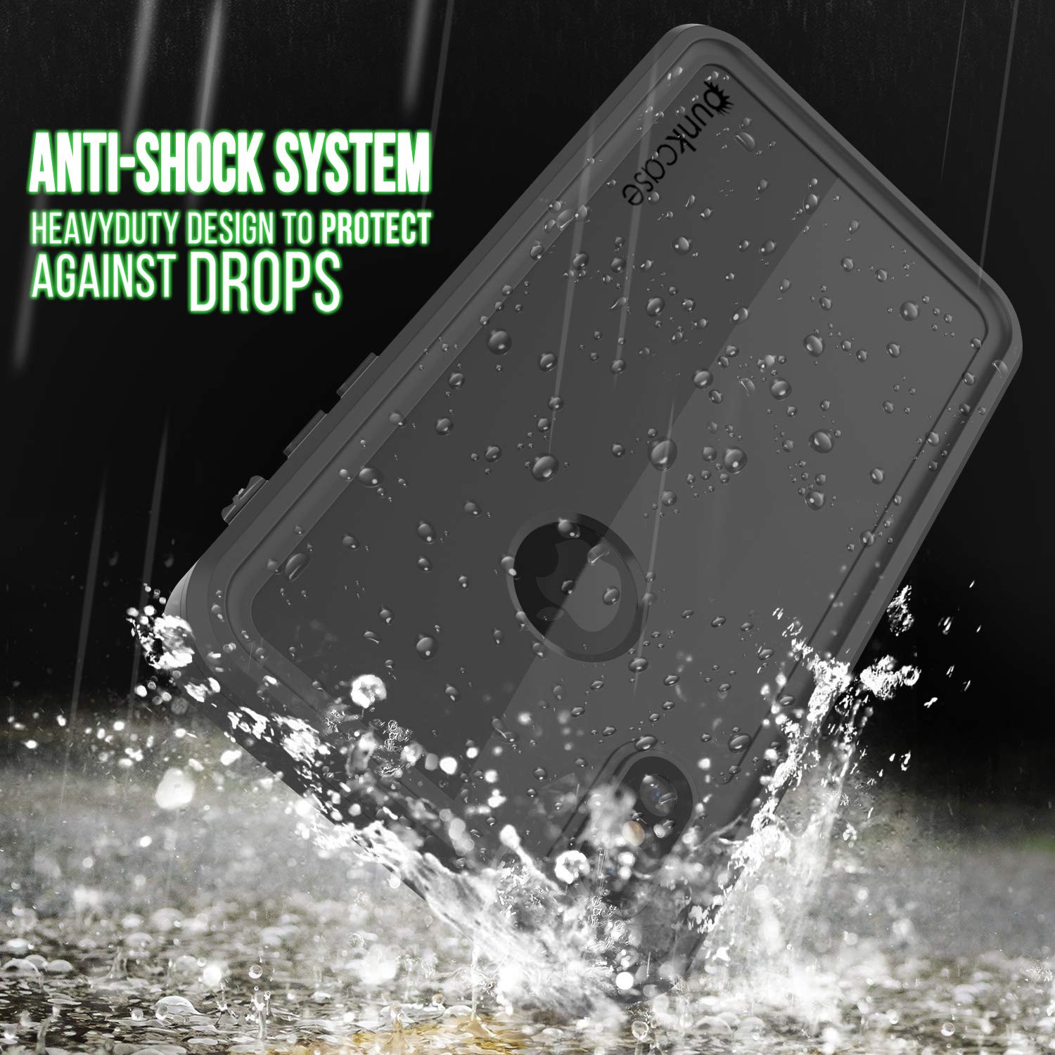 iPhone XS Max Waterproof IP68 Case, Punkcase [Black] [StudStar Series] [Slim Fit] [Dirtproof]