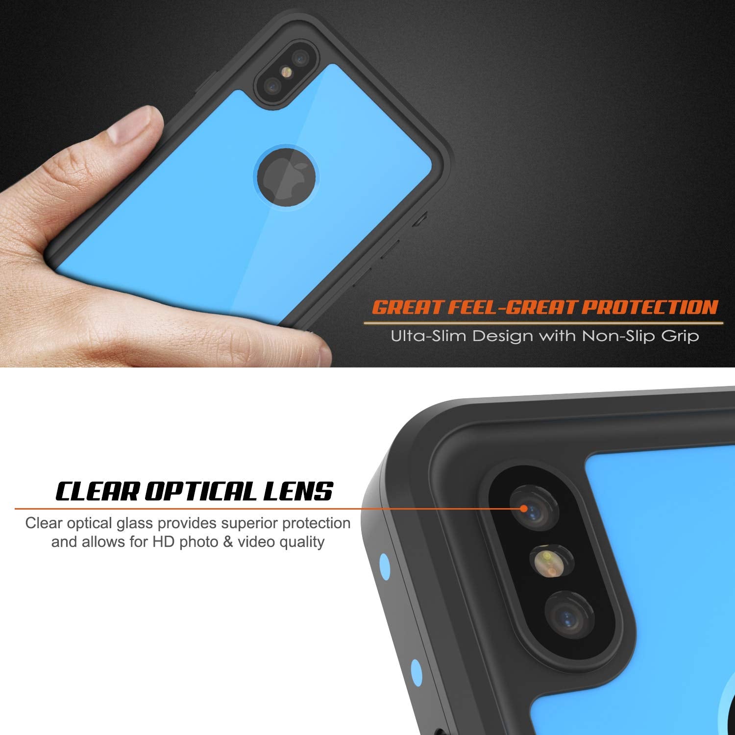 iPhone XS Max Waterproof IP68 Case, Punkcase [Light blue] [StudStar Series] [Slim Fit] [Dirtproof]