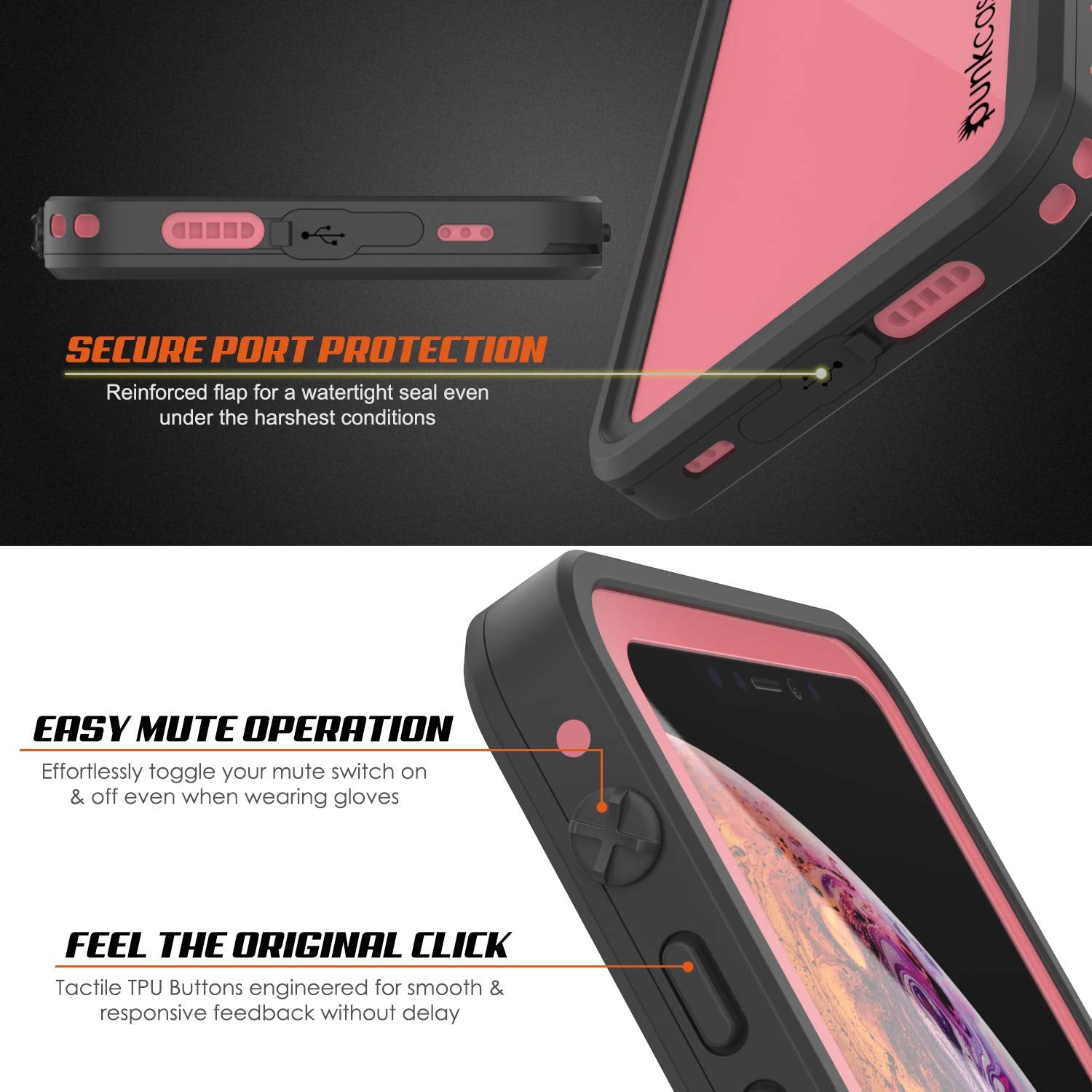 iPhone XS Max Waterproof IP68 Case, Punkcase [Pink] [StudStar Series] [Slim Fit] [Dirtproof]
