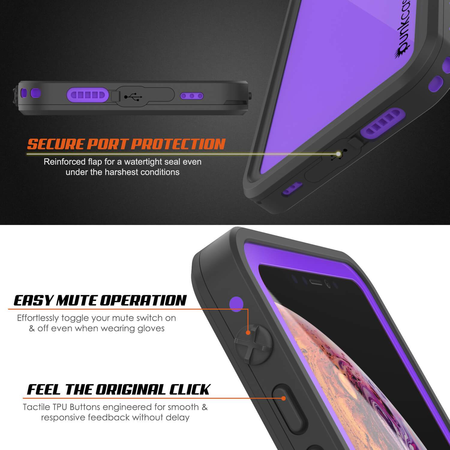 iPhone XS Waterproof IP68 Case, Punkcase [Purple] [StudStar Series] [Slim Fit] [Dirtproof]