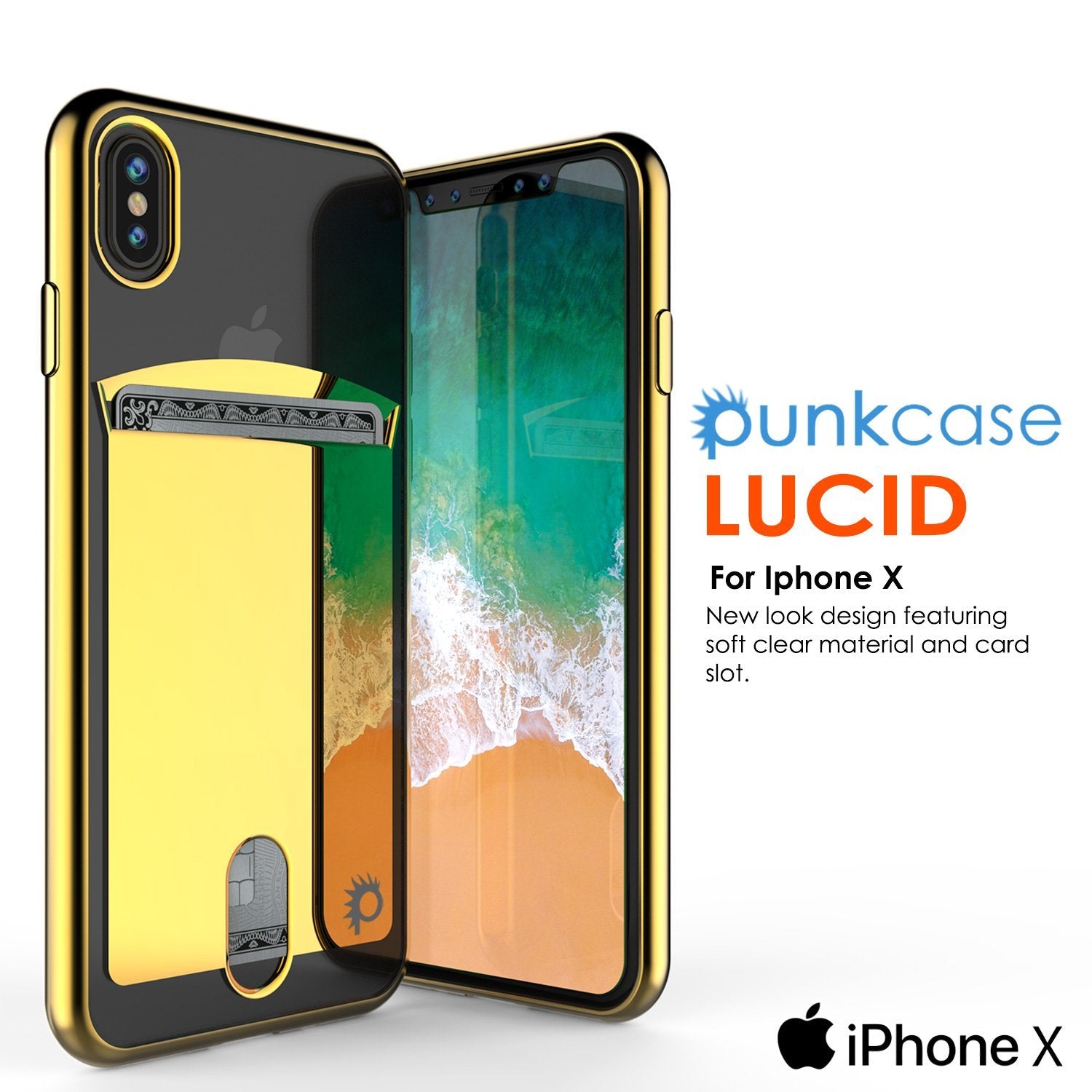 iPhone X Case, PUNKcase [LUCID Series] Slim Fit Protective Dual Layer Armor Cover W/ Scratch Resistant PUNKSHIELD Screen Protector [GOLD]