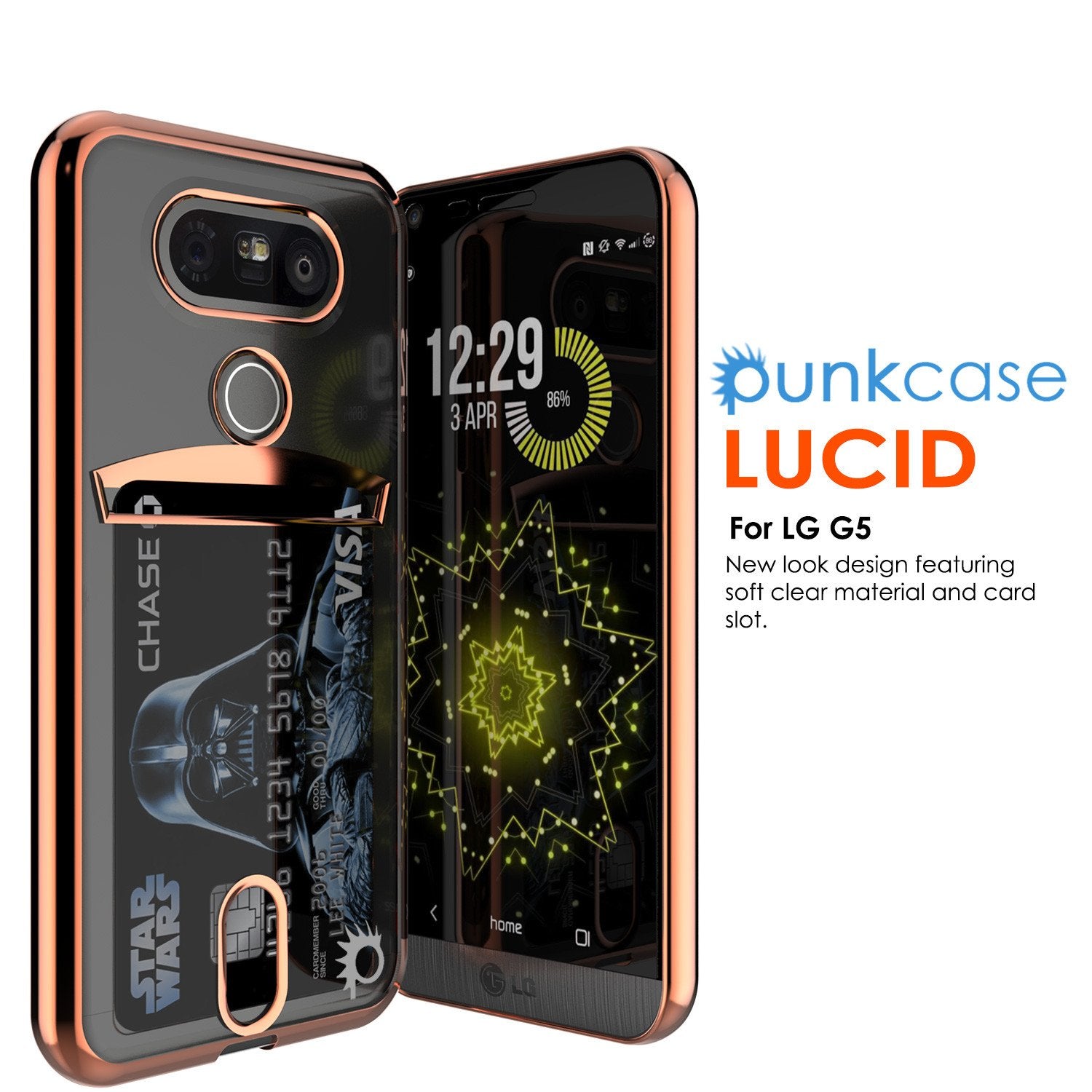 LG G5 Case, PUNKCASE® Rose Gold LUCID  Series | Card Slot | PUNK SHIELD Screen Protector
