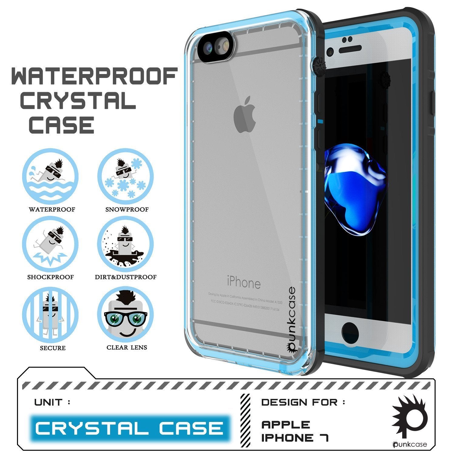 Apple iPhone SE (4.7") Waterproof Case, PUNKcase CRYSTAL Light Blue  W/ Attached Screen Protector  | Warranty