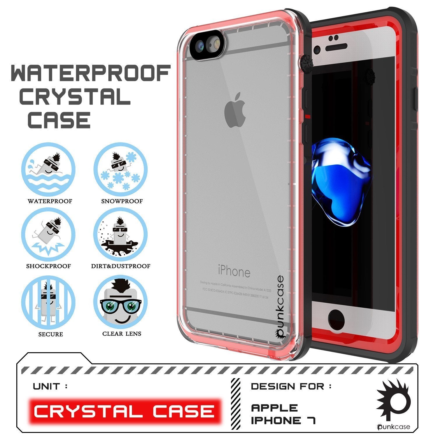 Apple iPhone SE (4.7") Waterproof Case, PUNKcase CRYSTAL Red W/ Attached Screen Protector  | Warranty
