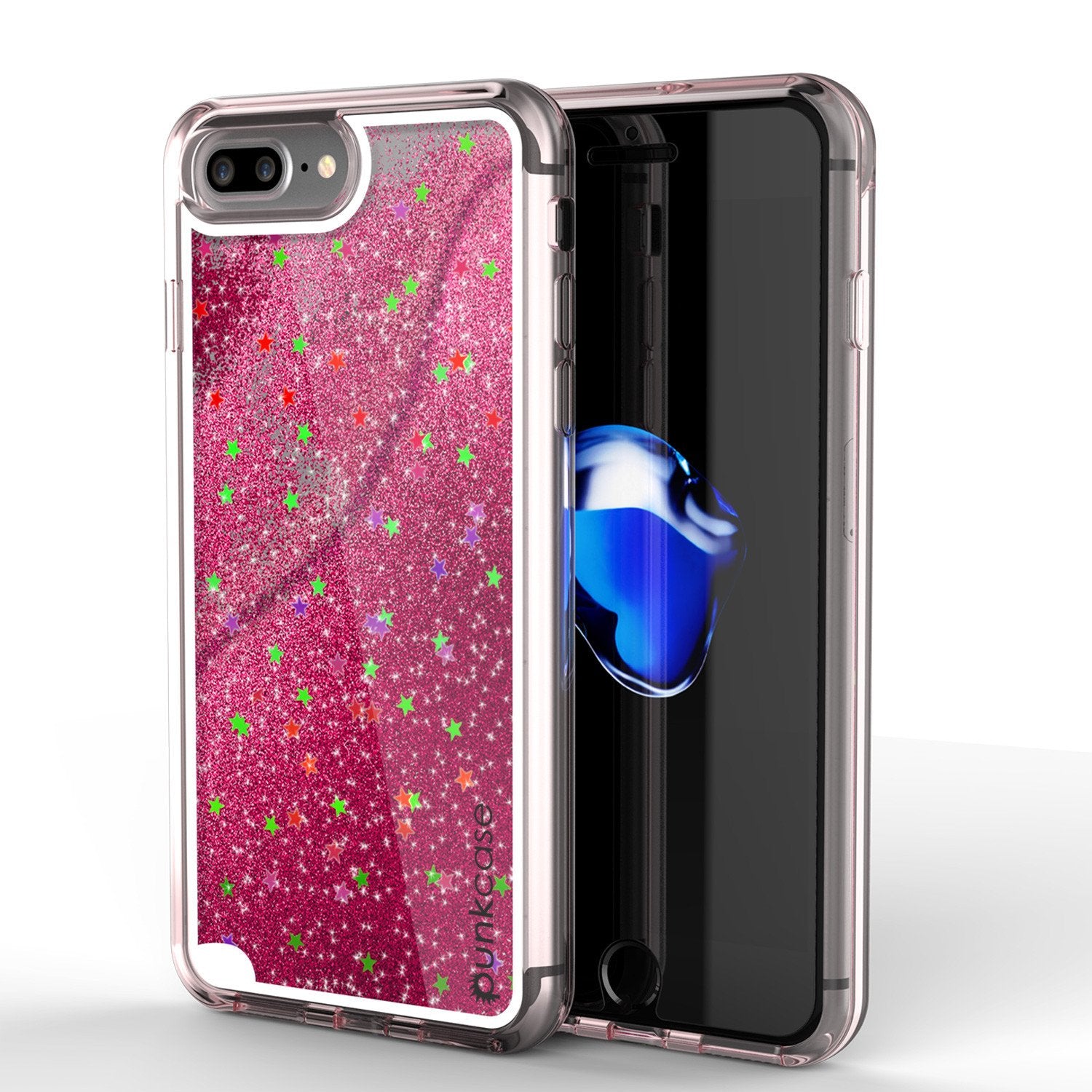 iPhone 7 Plus Case, PunkCase LIQUID Pink Series, Protective Dual Layer Floating Glitter Cover
