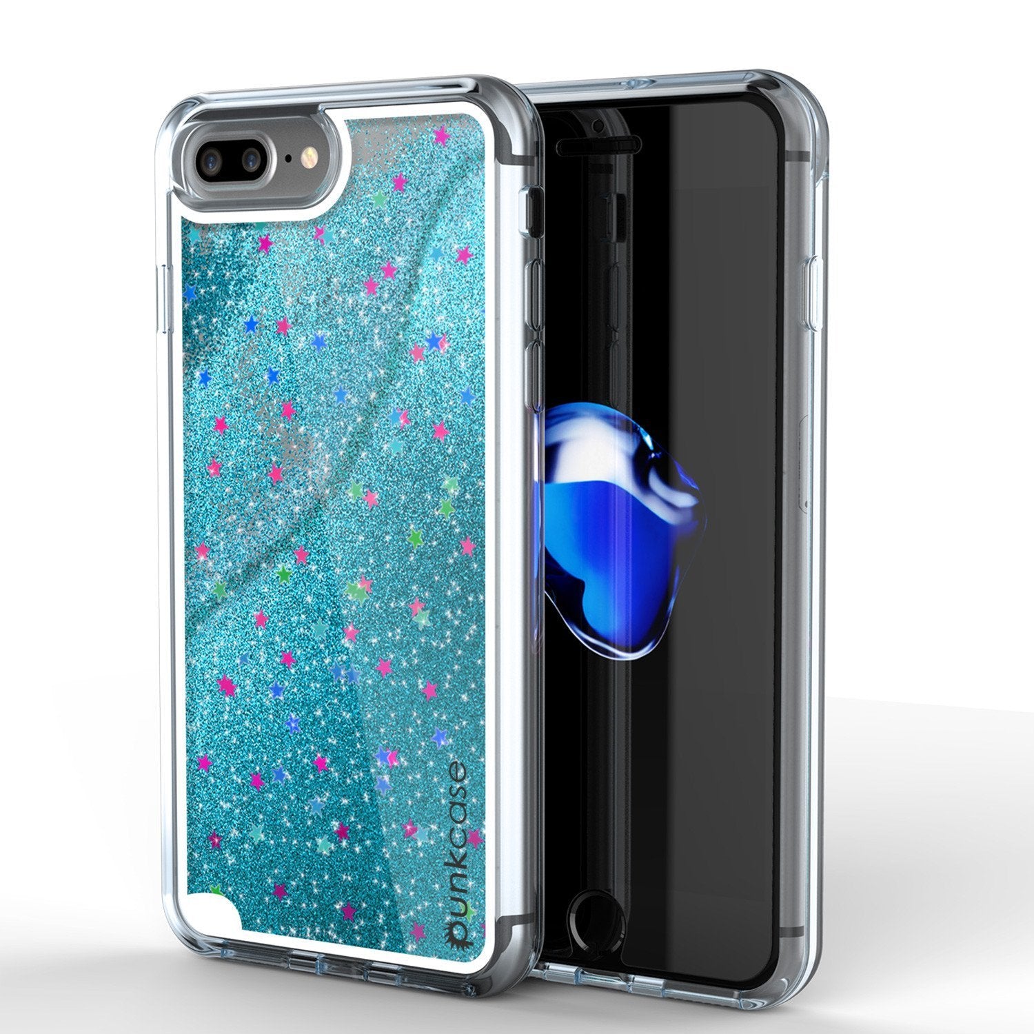 iPhone 8+ Plus Case, PunkCase LIQUID Teal Series, Protective Dual Layer Floating Glitter Cover