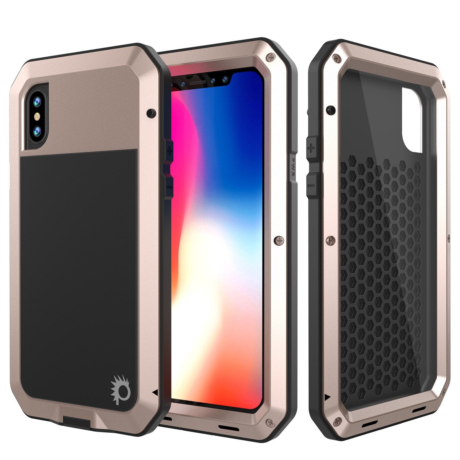 iPhone X Metal Case, Heavy Duty Military Grade Rugged Armor Cover [shock proof] Hybrid Full Body Hard Aluminum & TPU Design [non slip] W/ Prime Drop Protection for Apple iPhone 10 [Gold]
