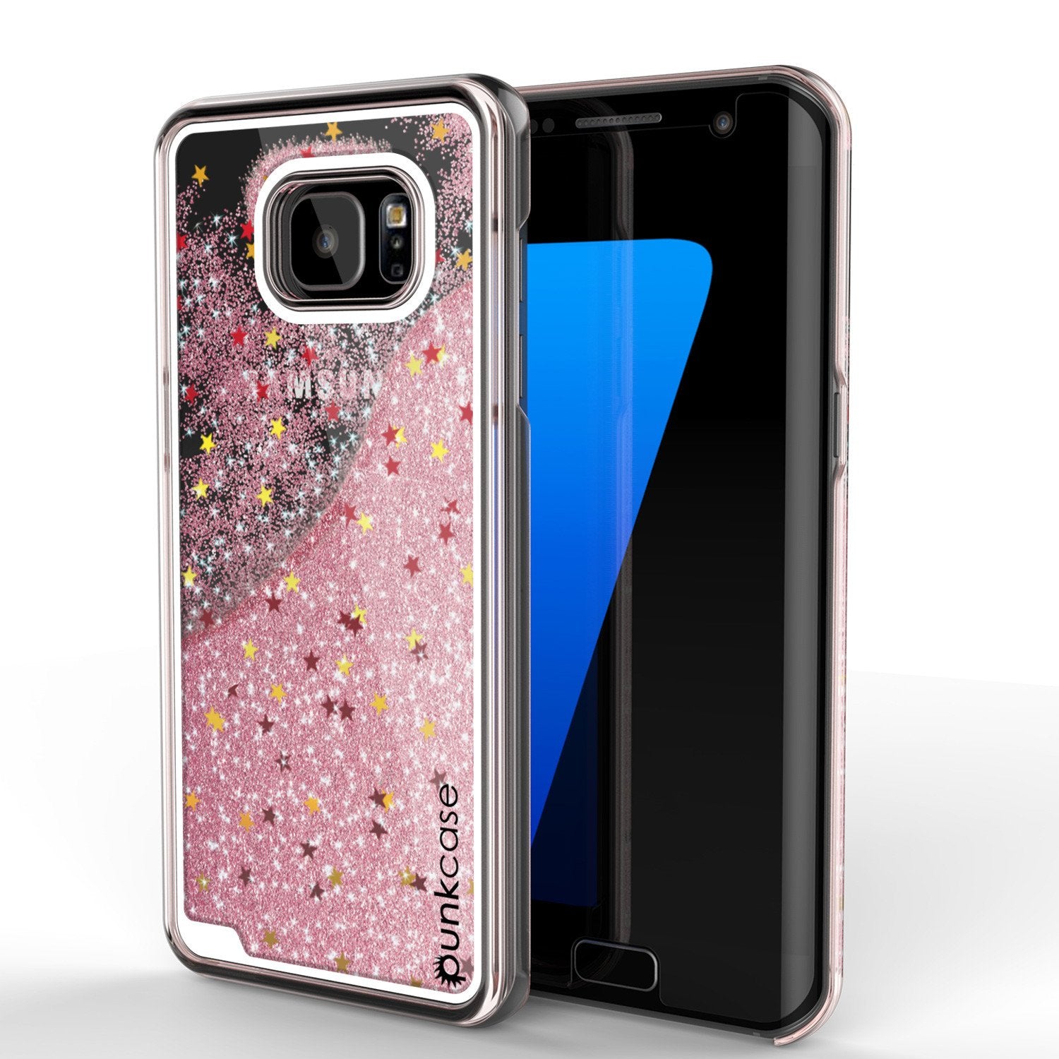 S7 Edge Case, Punkcase [Liquid Rose Series] Protective Dual Layer Floating Glitter Cover with lots of Bling & Sparkle + PunkShield Screen Protector