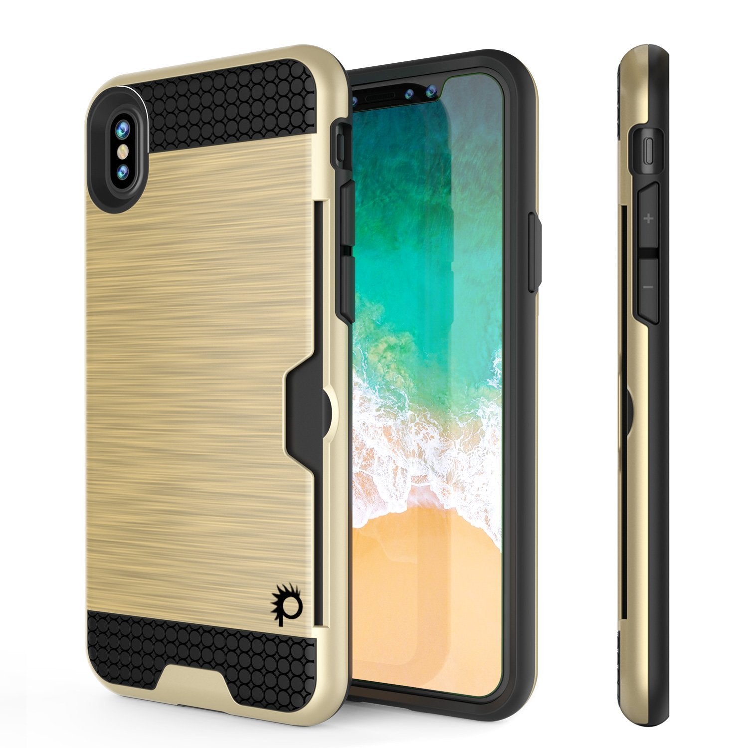 iPhone XS Max Case, PUNKcase [SLOT Series] Slim Fit Dual-Layer Armor Cover [Gold]