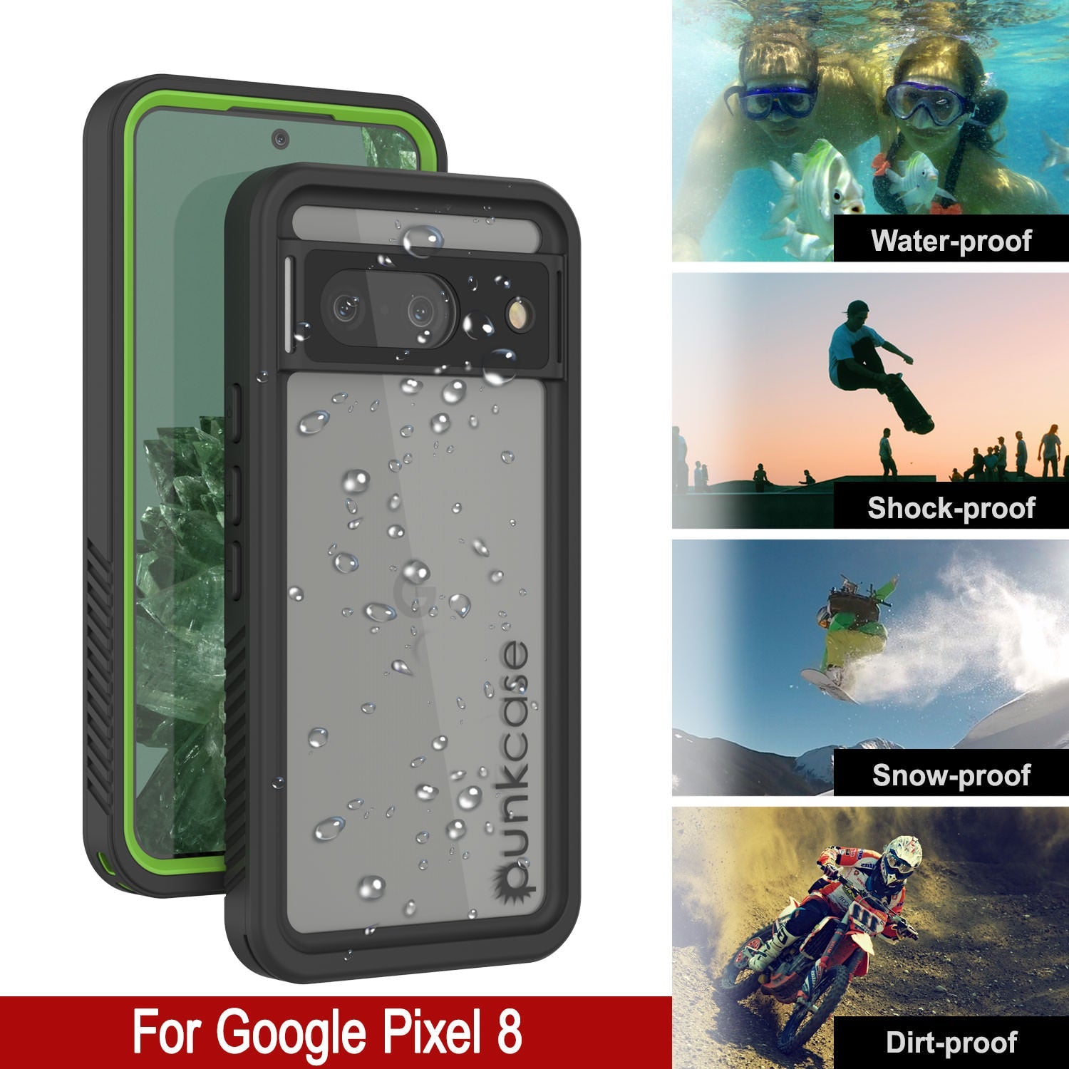 Google Pixel 8  Waterproof Case, Punkcase [Extreme Series] Armor Cover W/ Built In Screen Protector [Light Green]