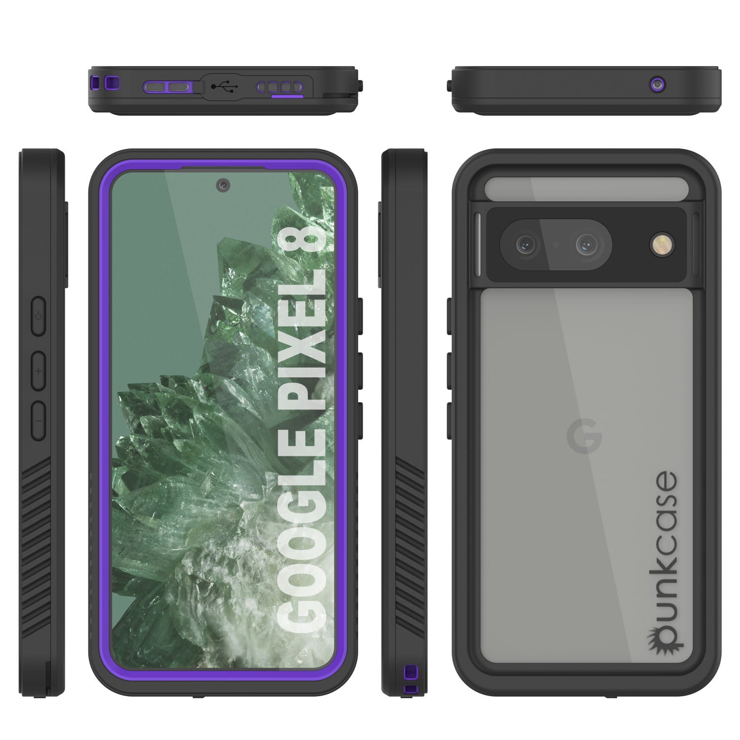 Google Pixel 8  Waterproof Case, Punkcase [Extreme Series] Armor Cover W/ Built In Screen Protector [Purple]