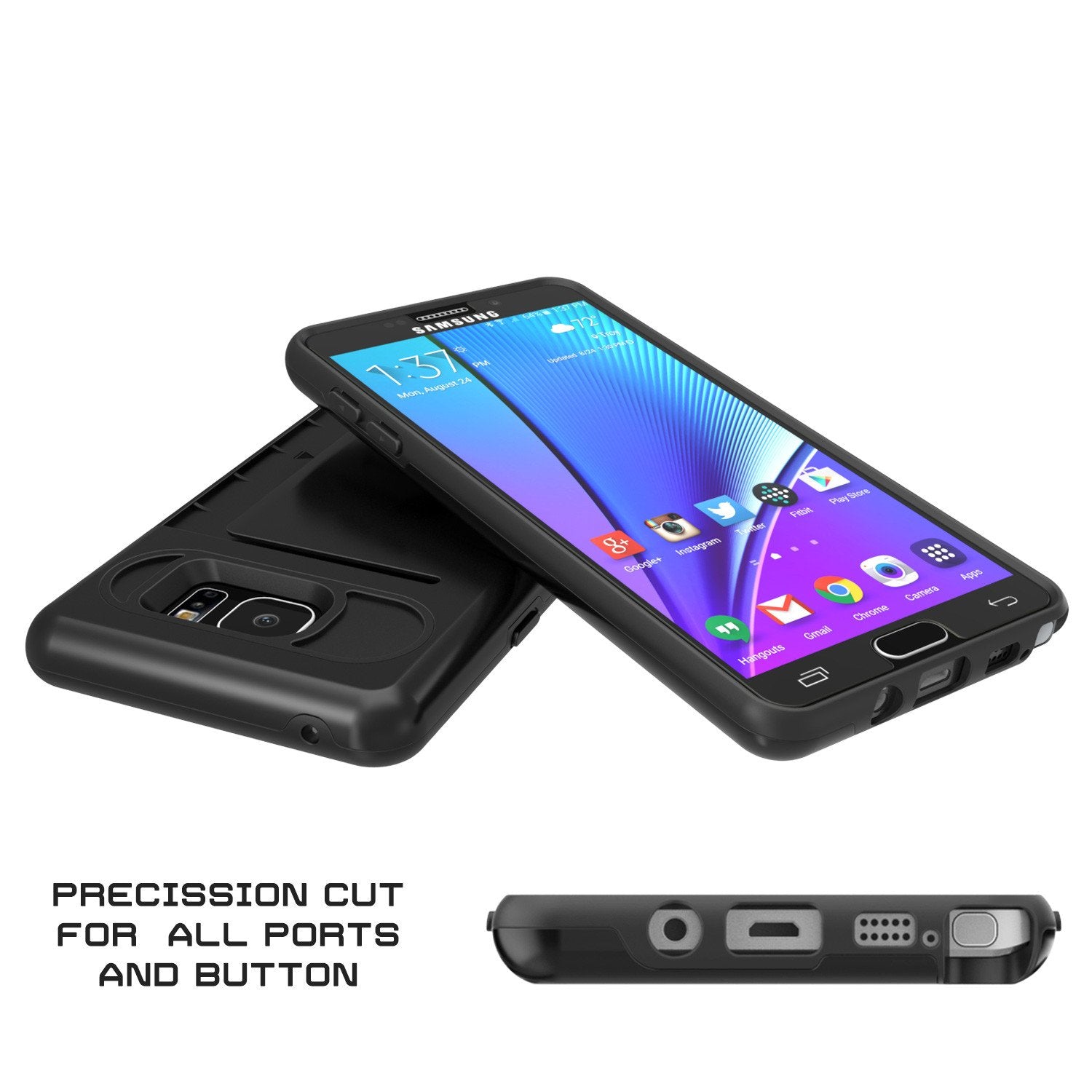 Galaxy Note 5 Case PunkCase CLUTCH Black Series Slim Armor Soft Cover Case w/ Tempered Glass