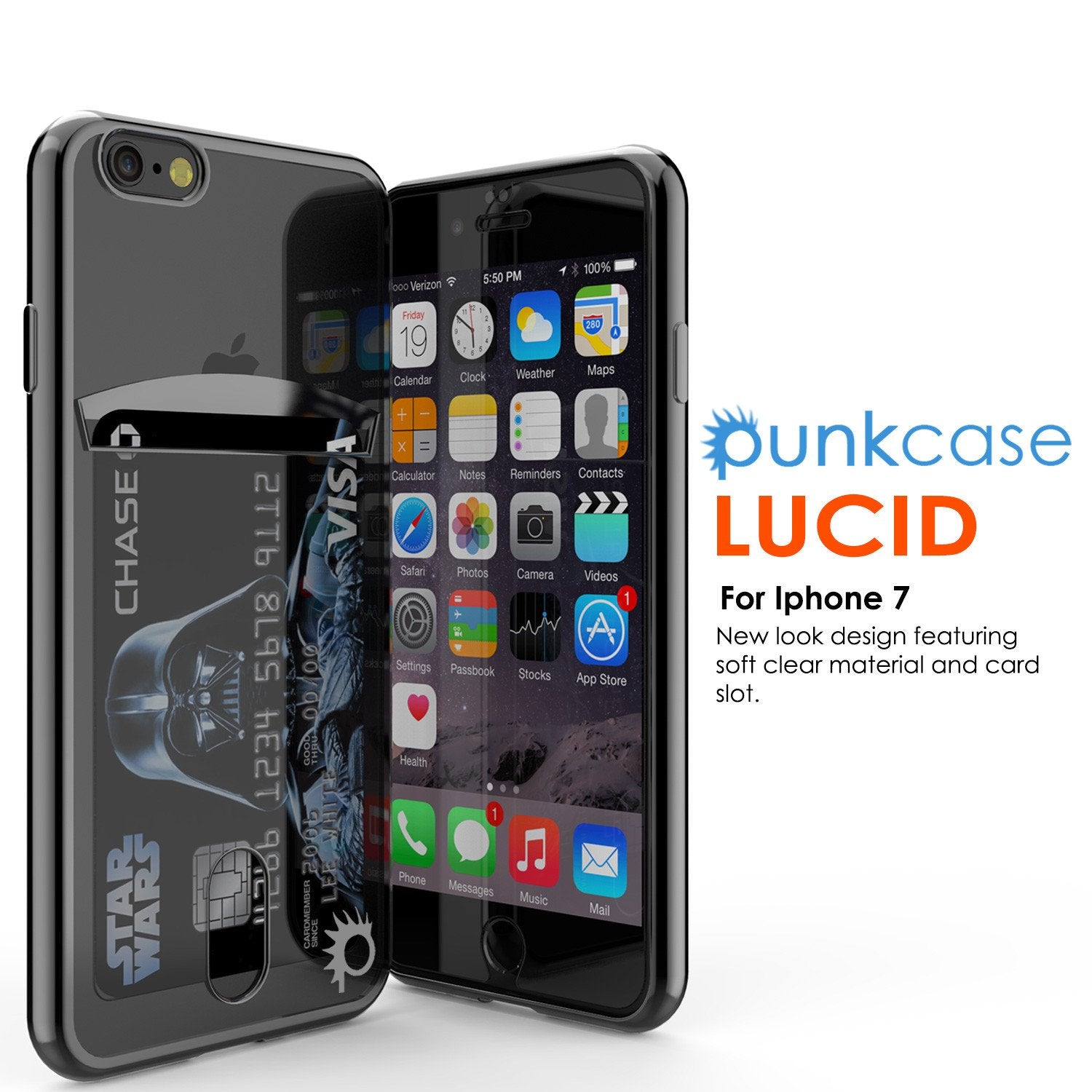 iPhone 7 Case, PUNKCASE® LUCID Black Series | Card Slot | SHIELD Screen Protector | Ultra fit
