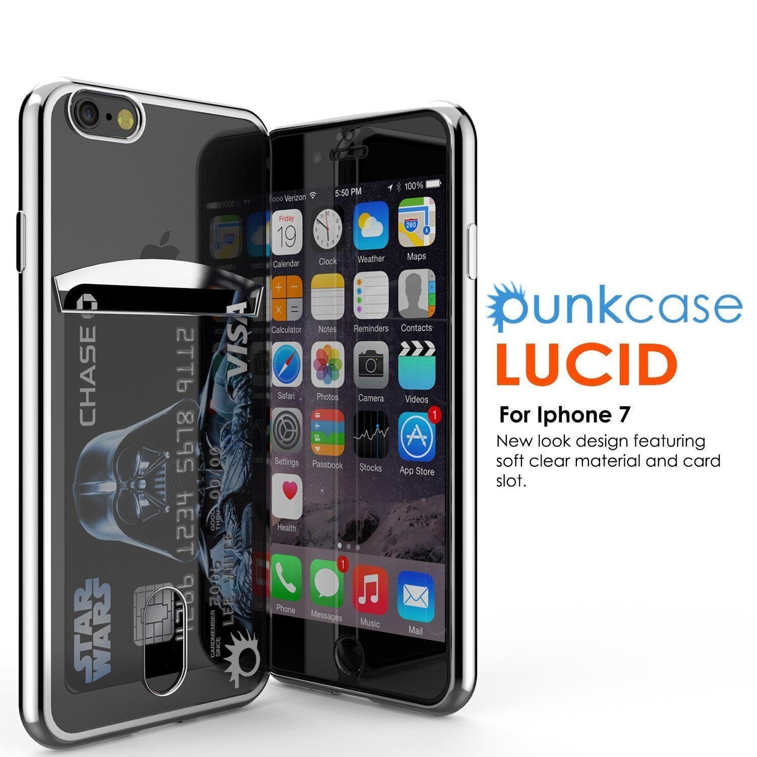 iPhone SE (4.7") Case, PUNKCASE® LUCID Silver Series | Card Slot | SHIELD Screen Protector | Ultra fit