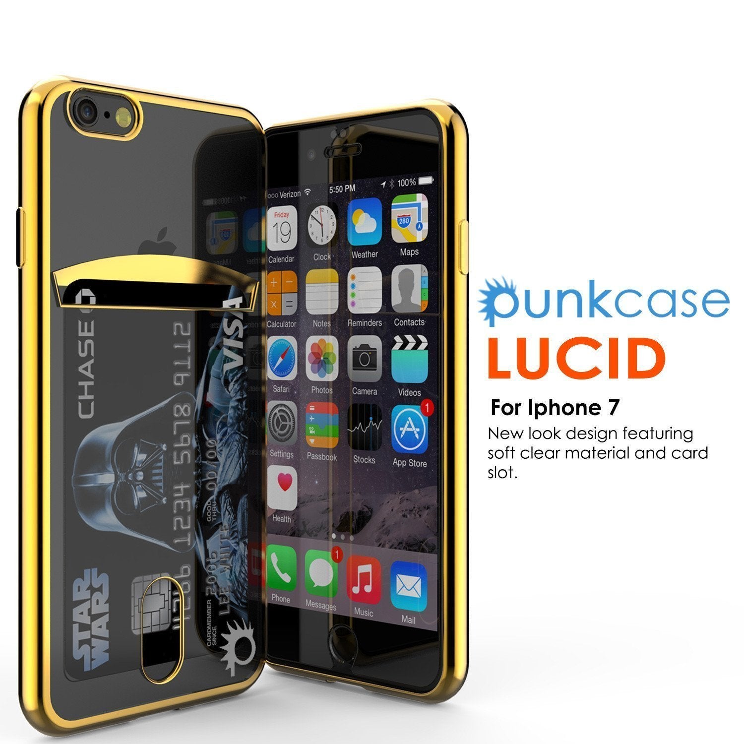 iPhone SE (4.7") Case, PUNKCASE® LUCID Gold Series | Card Slot | SHIELD Screen Protector | Ultra fit