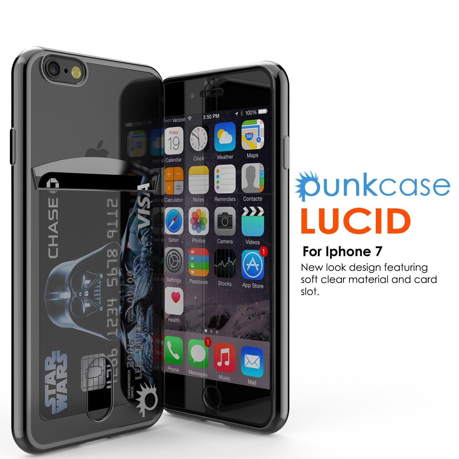 iPhone 8 Case, PUNKCASE® LUCID Black Series | Card Slot | SHIELD Screen Protector | Ultra fit