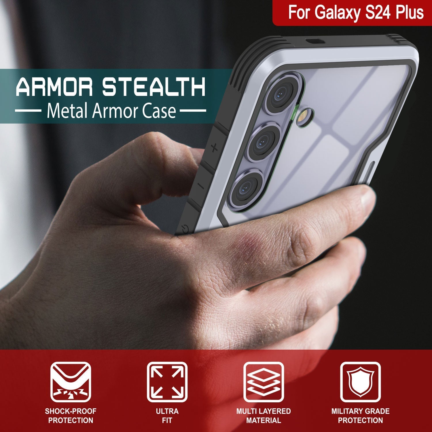 Punkcase S24+ Plus Armor Stealth Case Protective Military Grade Multilayer Cover [White]