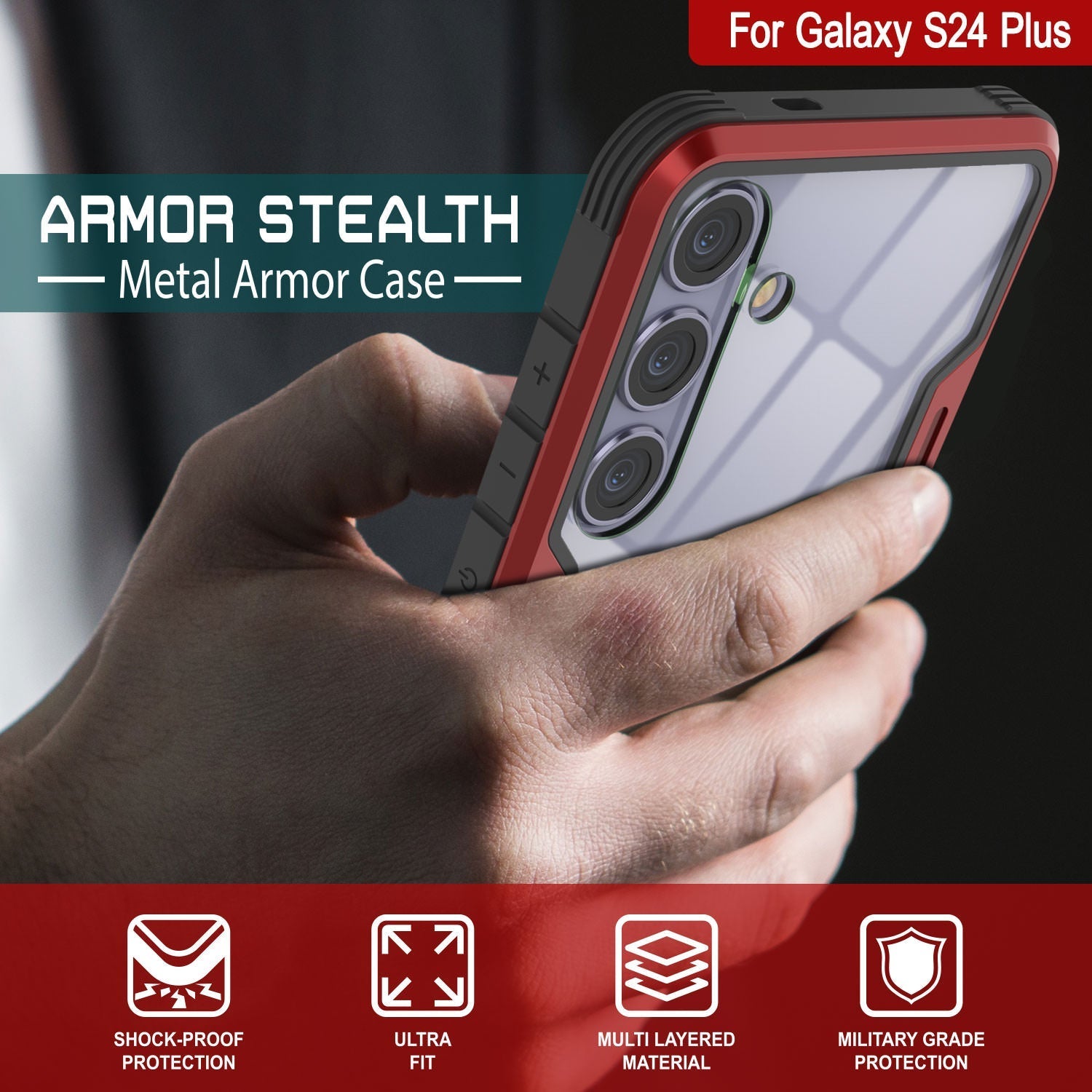 Punkcase S24+ Plus Armor Stealth Case Protective Military Grade Multilayer Cover [Red]