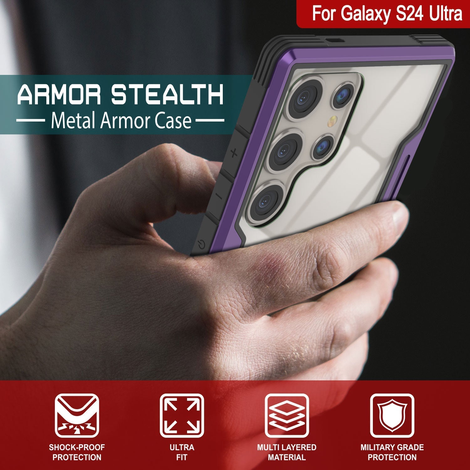 Punkcase S24 Ultra Armor Stealth Case Protective Military Grade Multilayer Cover [Purple]