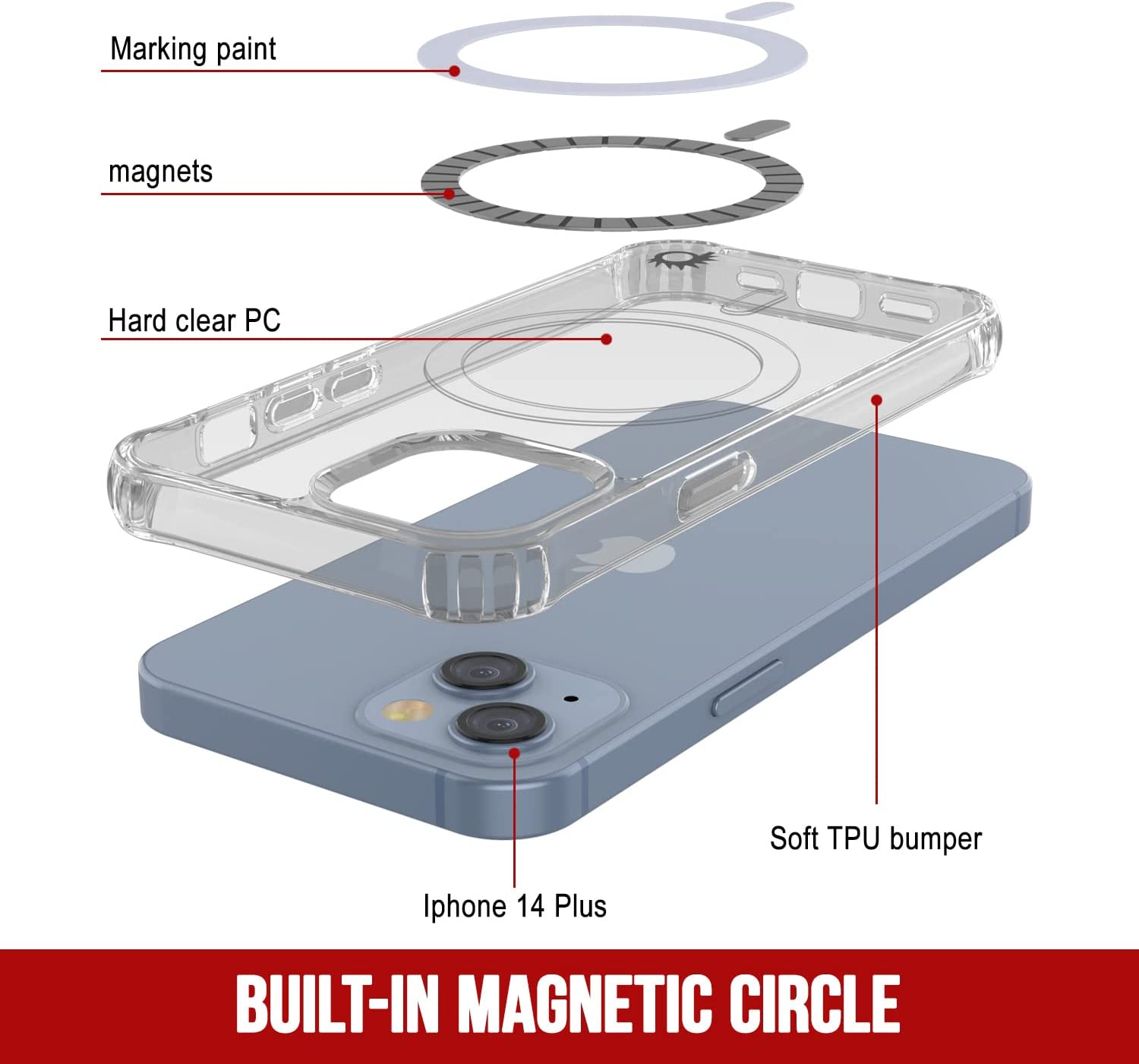 Punkcase iPhone 14 Plus Magnetic Wireless Charging Case [ClearMag Series]