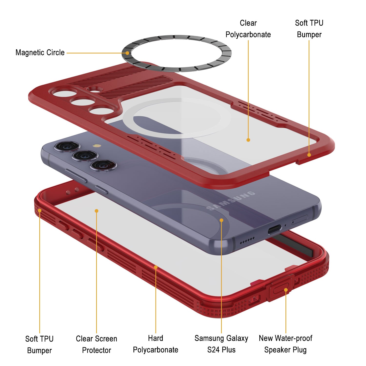 Galaxy S24+ Plus Waterproof Case [Alpine 2.0 Series] [Slim Fit] [IP68 Certified] [Shockproof] [Red]