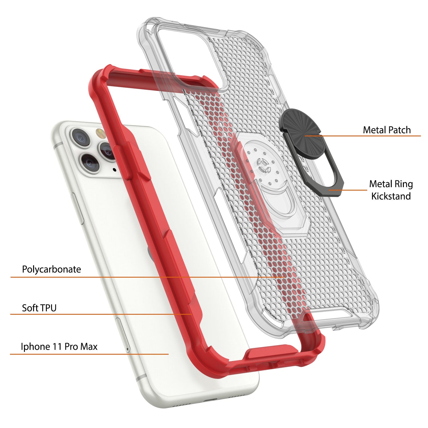PunkCase for iPhone 11 Pro Max Case [Magnetix 2.0 Series] Clear Protective TPU Cover W/Kickstand [Red]