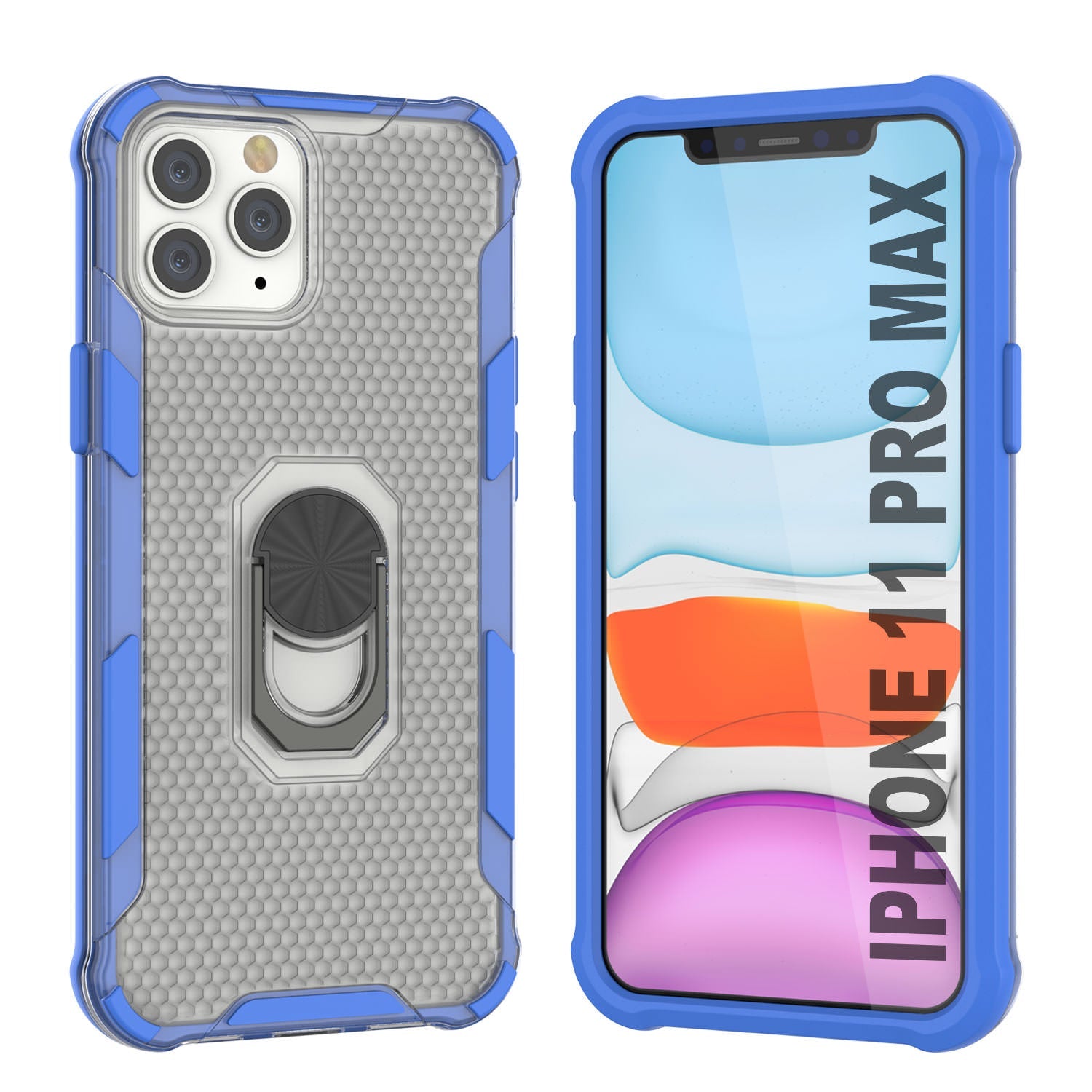 PunkCase for iPhone 11 Pro Max Case [Magnetix 2.0 Series] Clear Protective TPU Cover W/Kickstand [Blue]