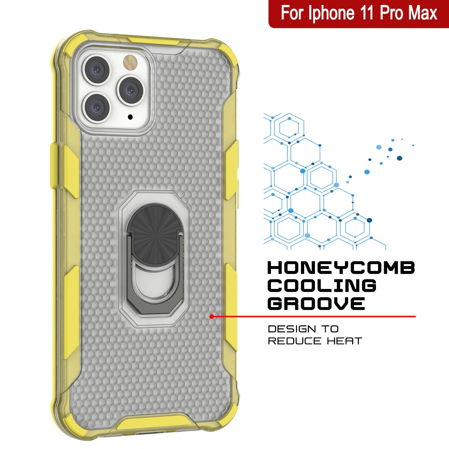 PunkCase for iPhone 11 Pro Max Case [Magnetix 2.0 Series] Clear Protective TPU Cover W/Kickstand [Yellow]