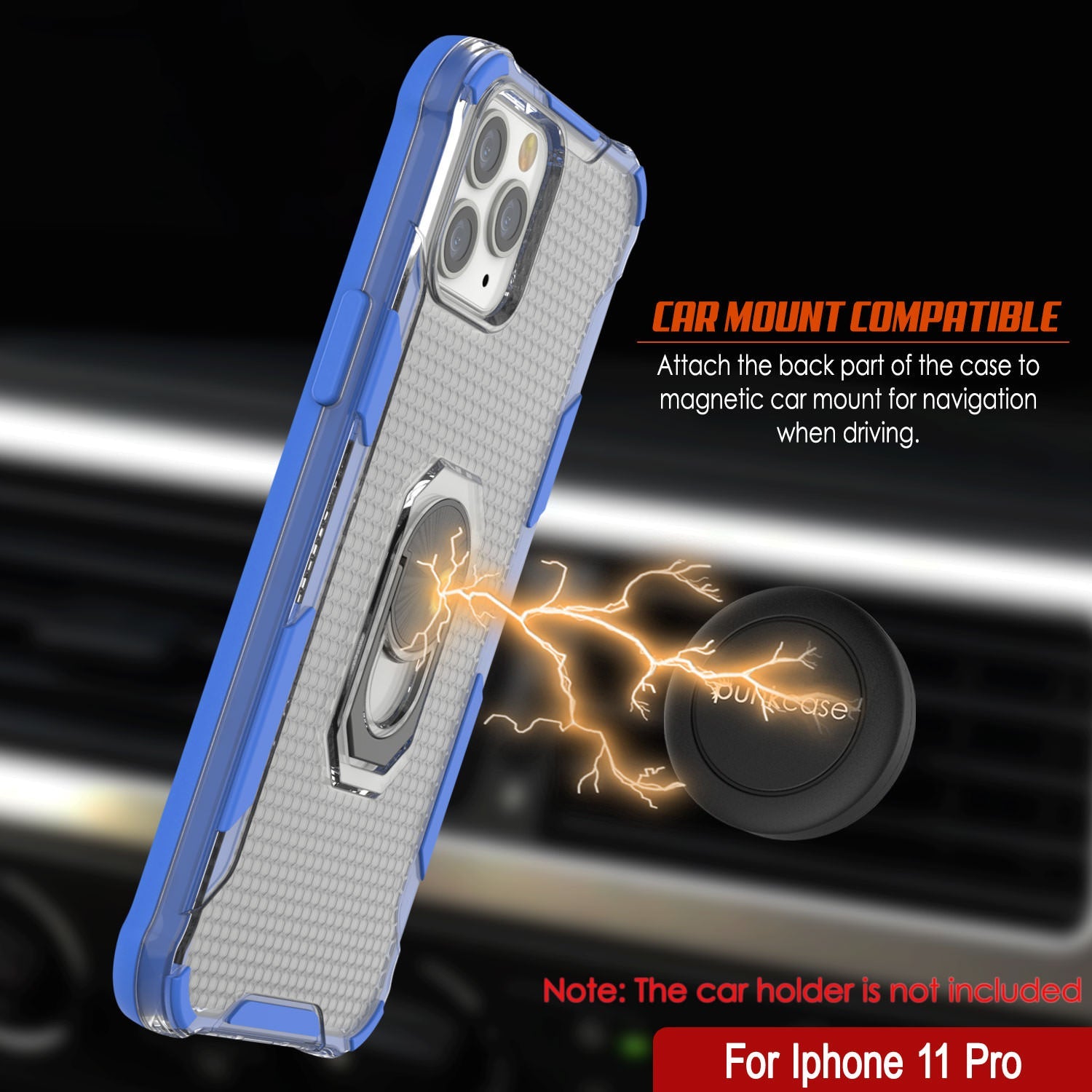 PunkCase for iPhone 11 Pro Case [Magnetix 2.0 Series] Clear Protective TPU Cover W/Kickstand [Blue]
