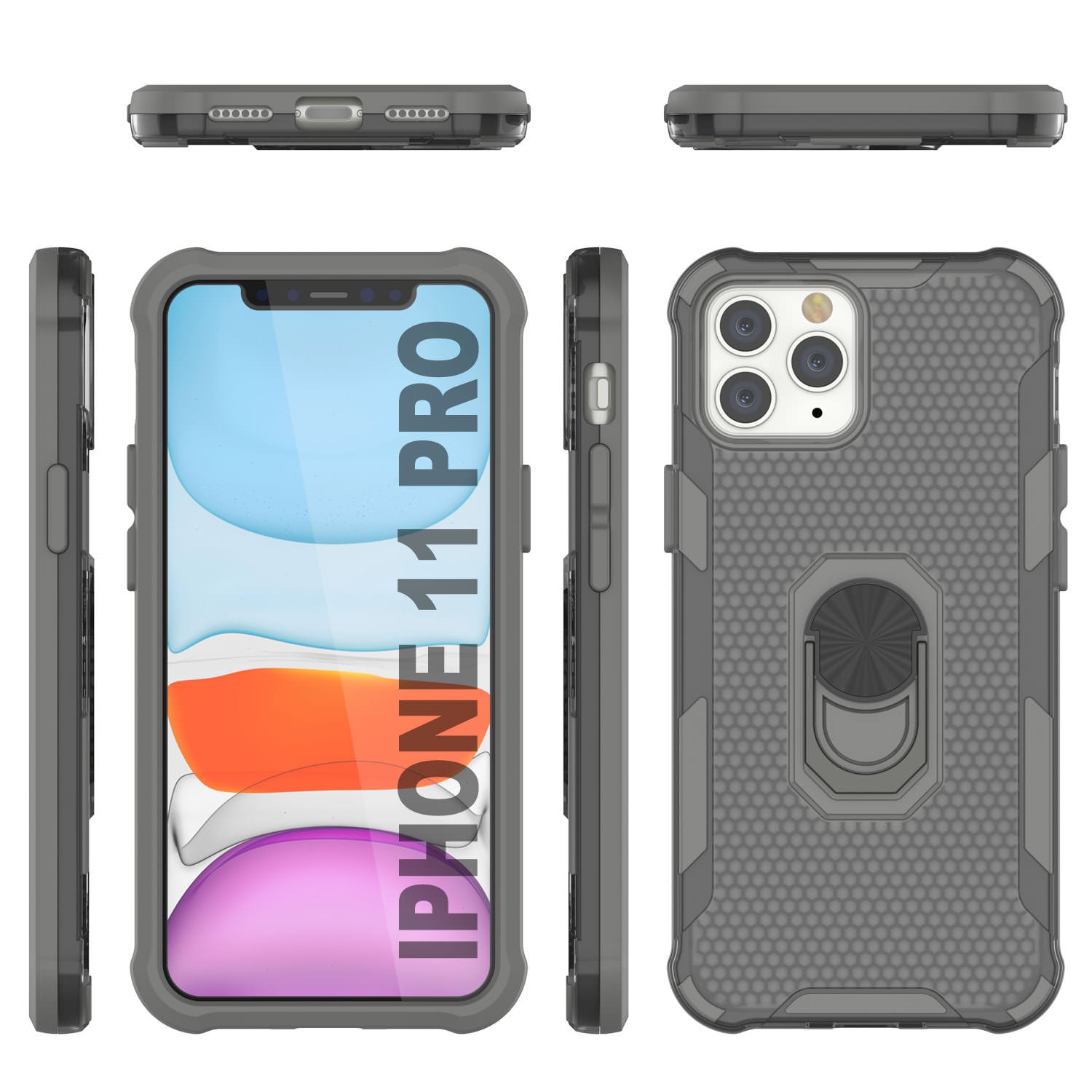 PunkCase for iPhone 11 Pro Case [Magnetix 2.0 Series] Clear Protective TPU Cover W/Kickstand [Grey]