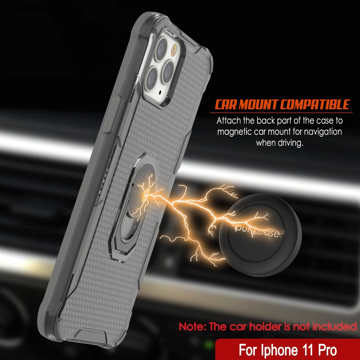 PunkCase for iPhone 11 Pro Case [Magnetix 2.0 Series] Clear Protective TPU Cover W/Kickstand [Grey]