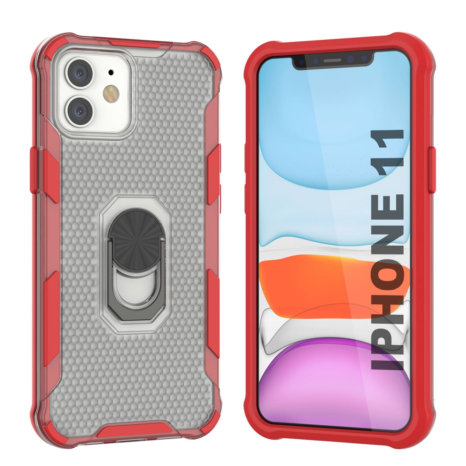 PunkCase for iPhone 11 Case [Magnetix 2.0 Series] Clear Protective TPU Cover W/Kickstand [Red]