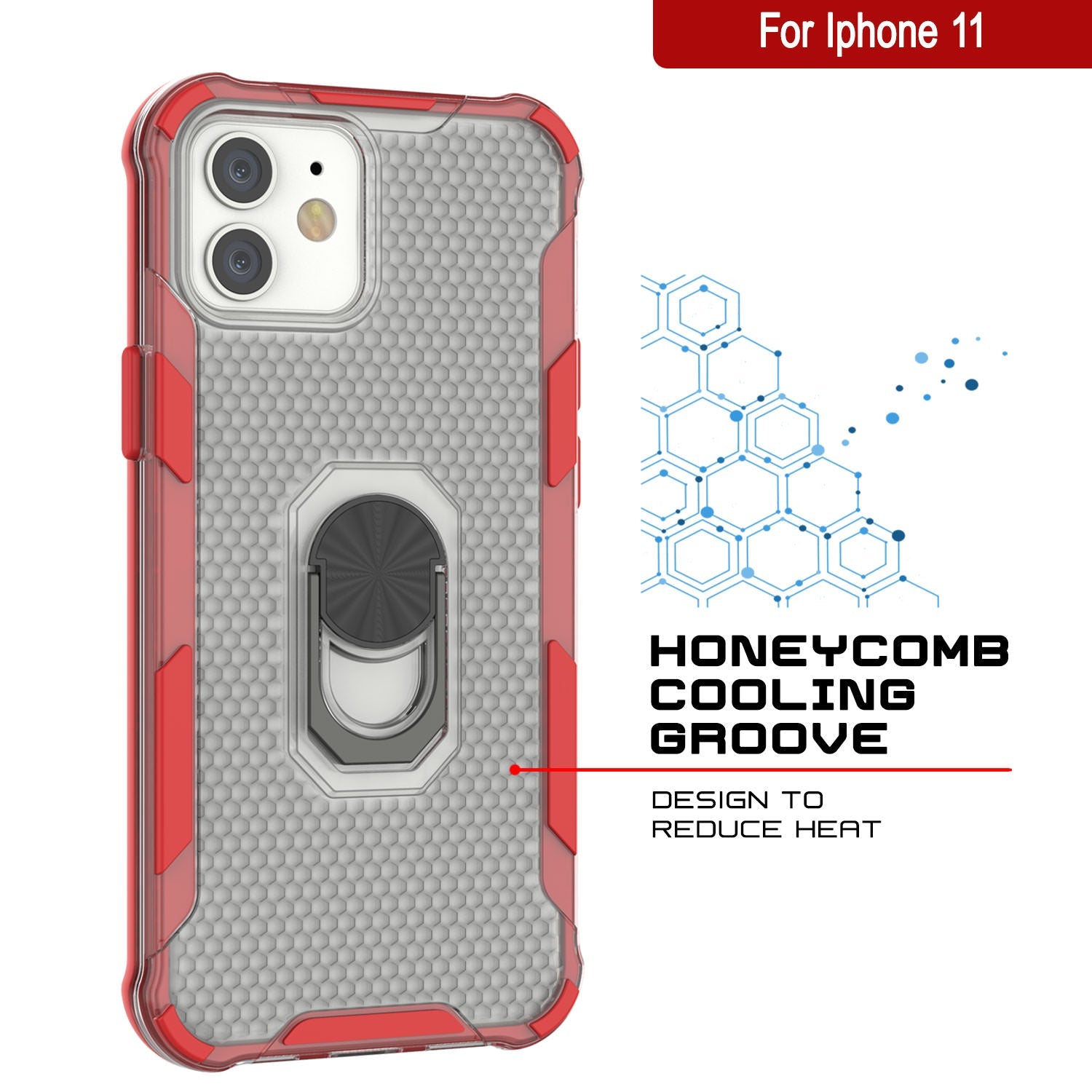 PunkCase for iPhone 11 Case [Magnetix 2.0 Series] Clear Protective TPU Cover W/Kickstand [Red]