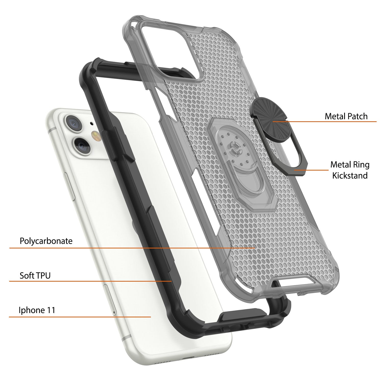 PunkCase for iPhone 11 Case [Magnetix 2.0 Series] Clear Protective TPU Cover W/Kickstand [Black]