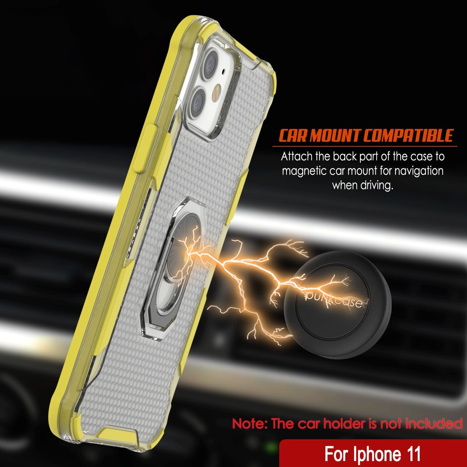 PunkCase for iPhone 11 Case [Magnetix 2.0 Series] Clear Protective TPU Cover W/Kickstand [Yellow]