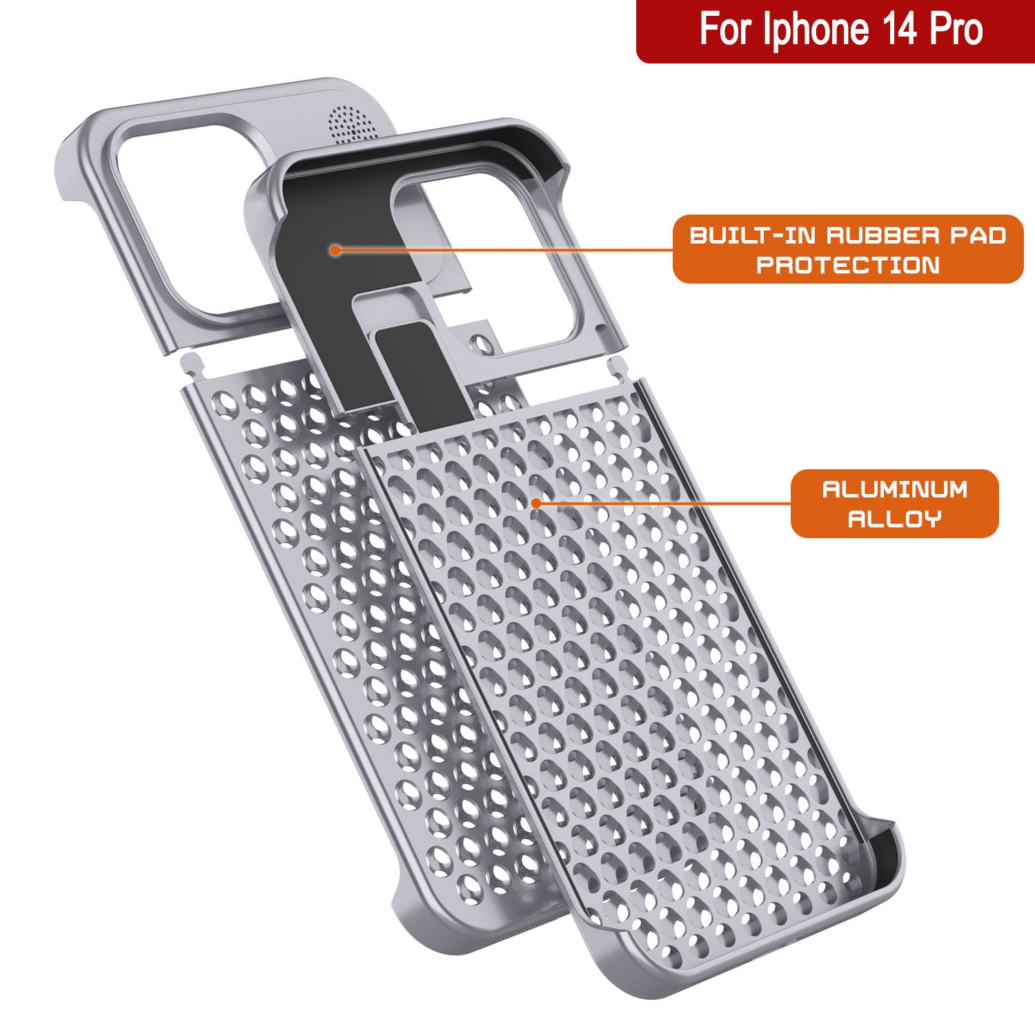 PunkCase for iPhone 14 Pro Aluminum Alloy Case [Fortifier Extreme Series] Ultra Durable Cover [Silver]