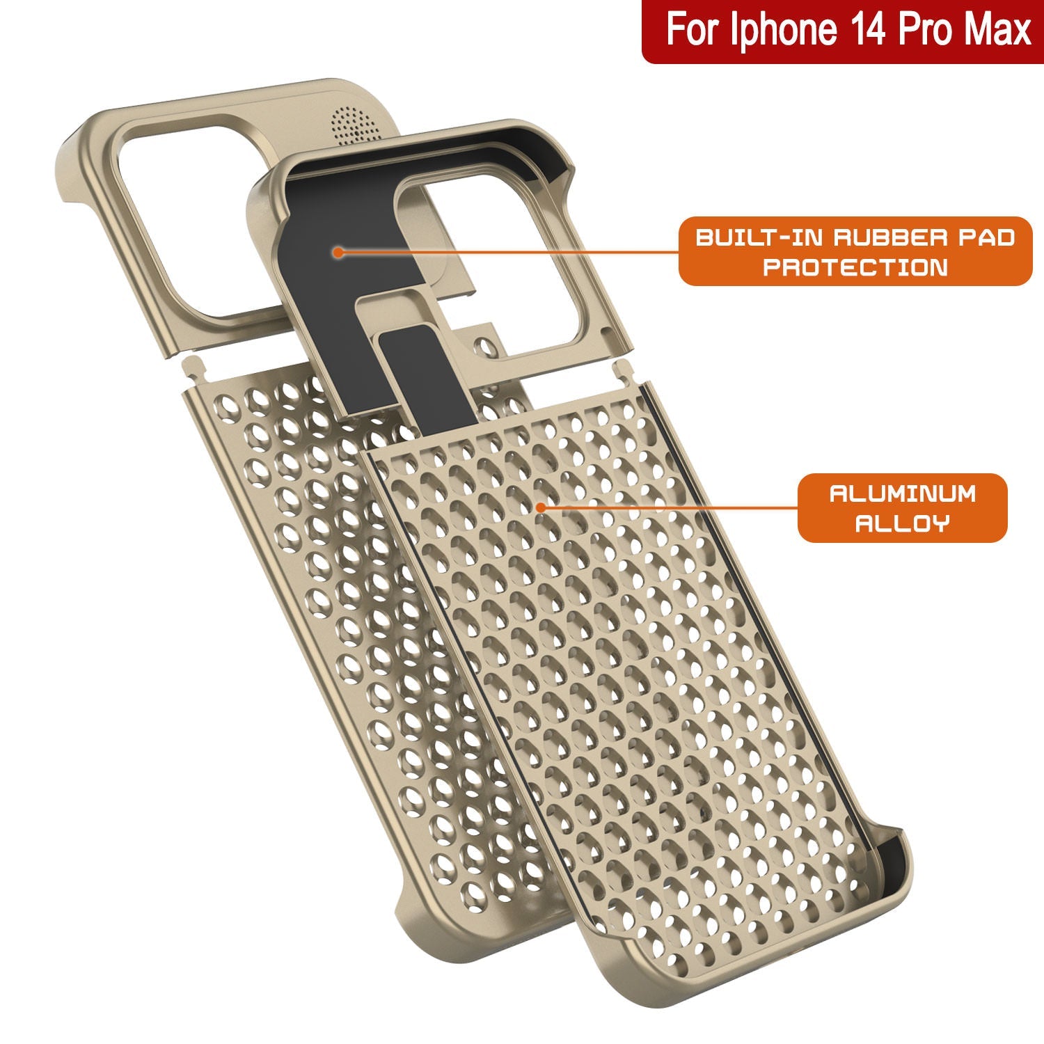 PunkCase for iPhone 14 Pro Max Aluminum Alloy Case [Fortifier Extreme Series] Ultra Durable Cover [Gold]