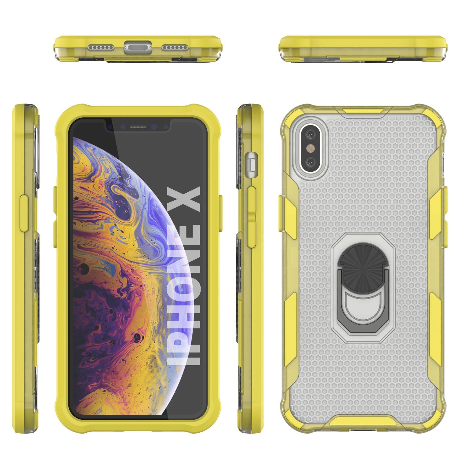 PunkCase for iPhone X Case [Magnetix 2.0 Series] Clear Protective TPU Cover W/Kickstand [Yellow]