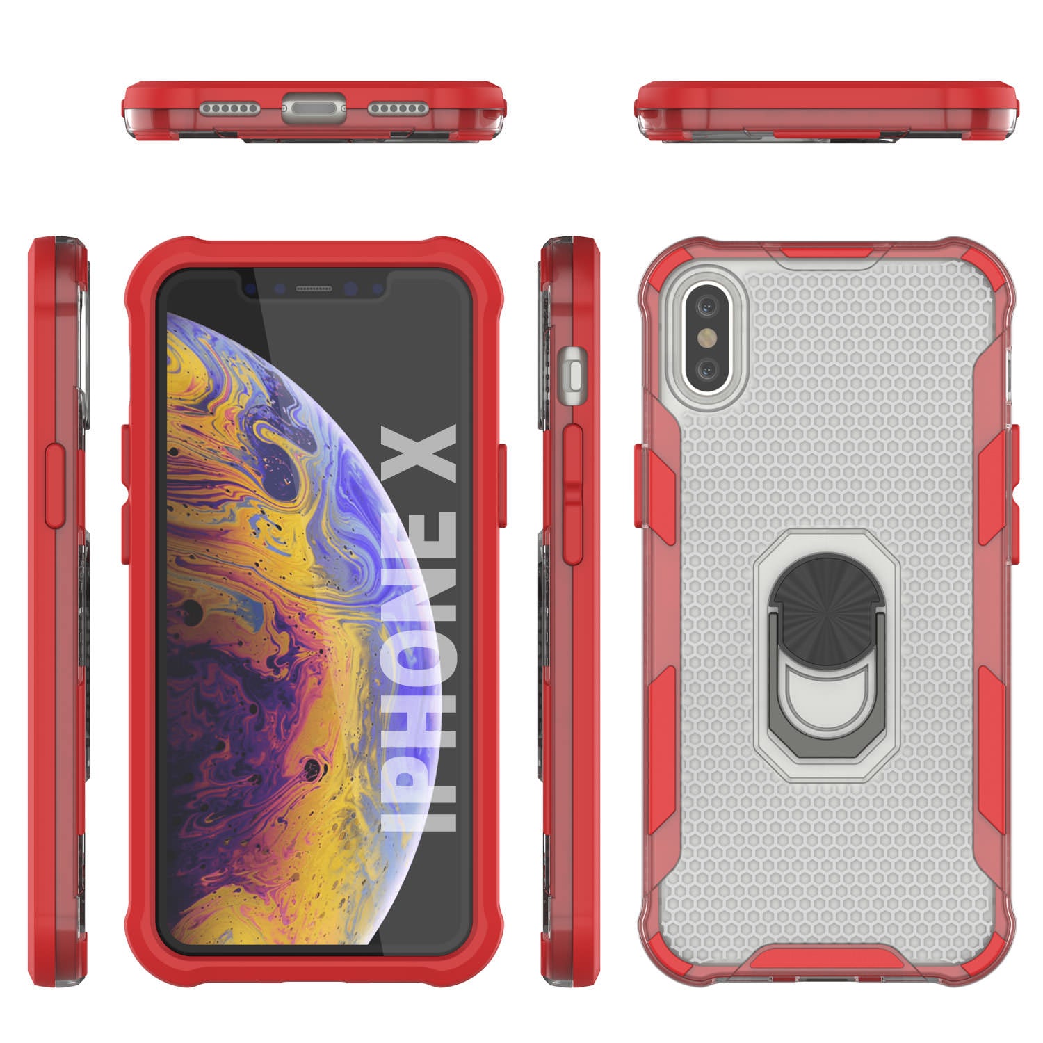 PunkCase for iPhone X Case [Magnetix 2.0 Series] Clear Protective TPU Cover W/Kickstand [Red]