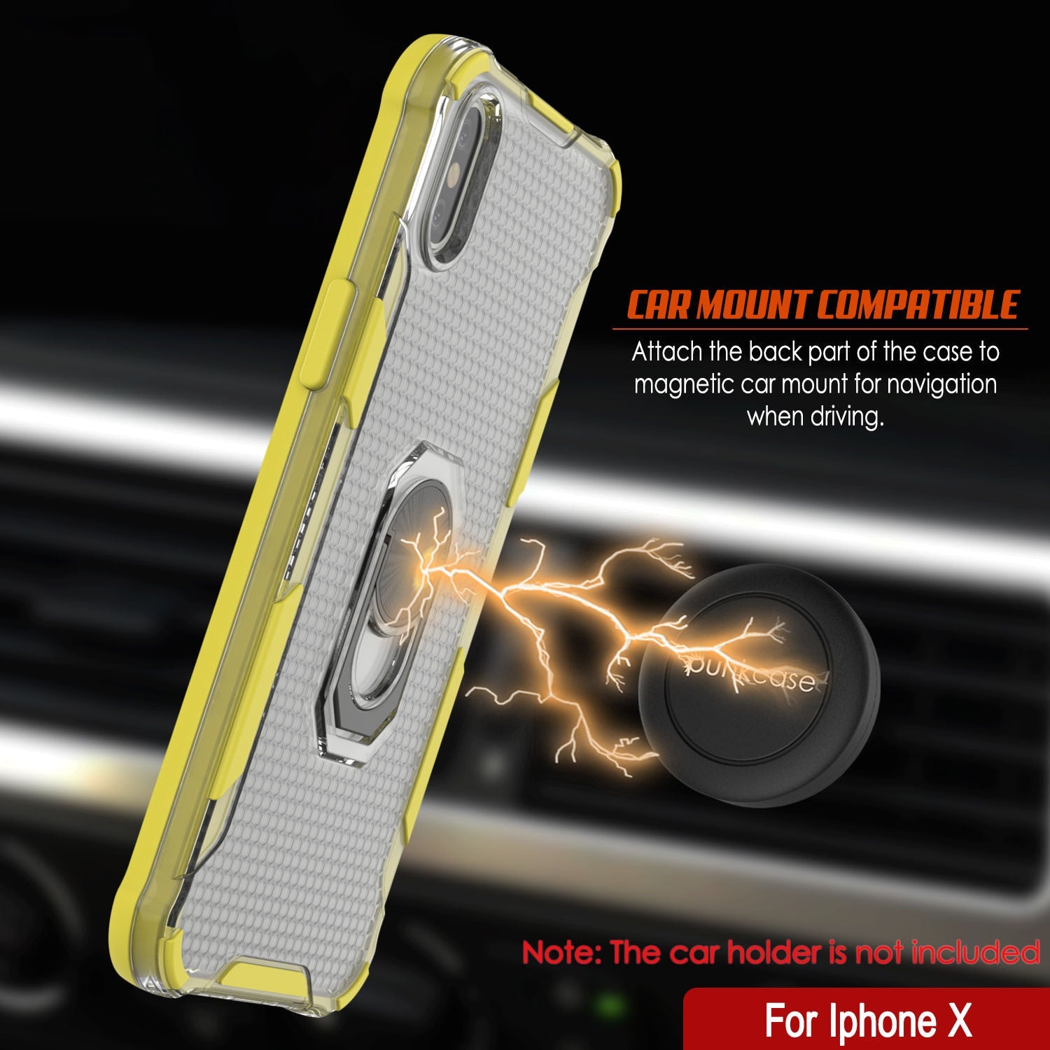 PunkCase for iPhone X Case [Magnetix 2.0 Series] Clear Protective TPU Cover W/Kickstand [Yellow]