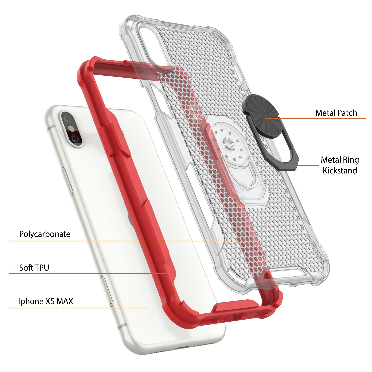 PunkCase for iPhone XS Max Case [Magnetix 2.0 Series] Clear Protective TPU Cover W/Kickstand [Red]