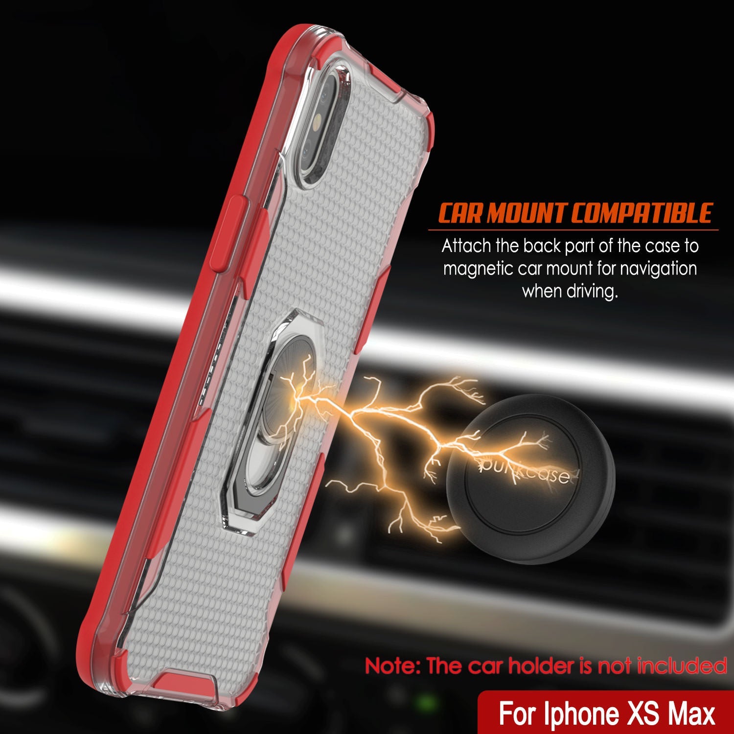 PunkCase for iPhone XS Max Case [Magnetix 2.0 Series] Clear Protective TPU Cover W/Kickstand [Red]