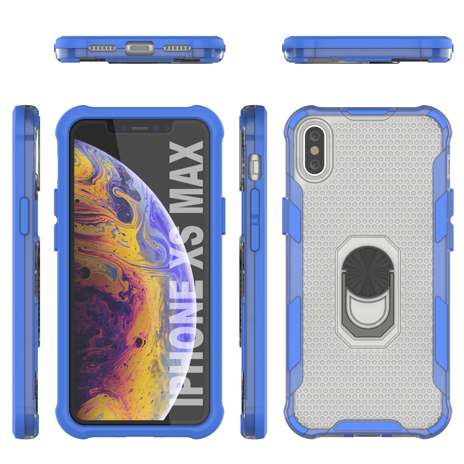 PunkCase for iPhone XS Max Case [Magnetix 2.0 Series] Clear Protective TPU Cover W/Kickstand [Blue]
