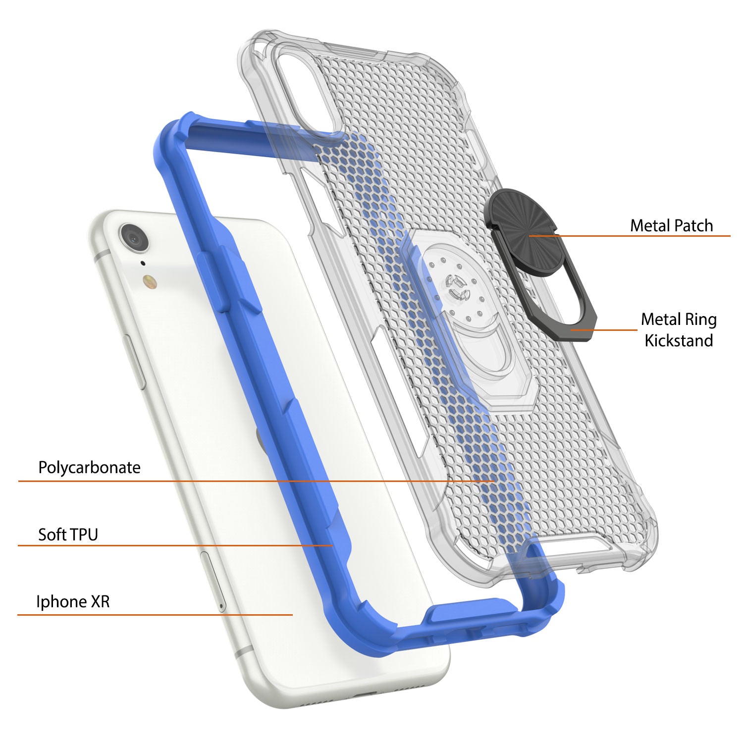 PunkCase for iPhone XR Case [Magnetix 2.0 Series] Clear Protective TPU Cover W/Kickstand [Blue]