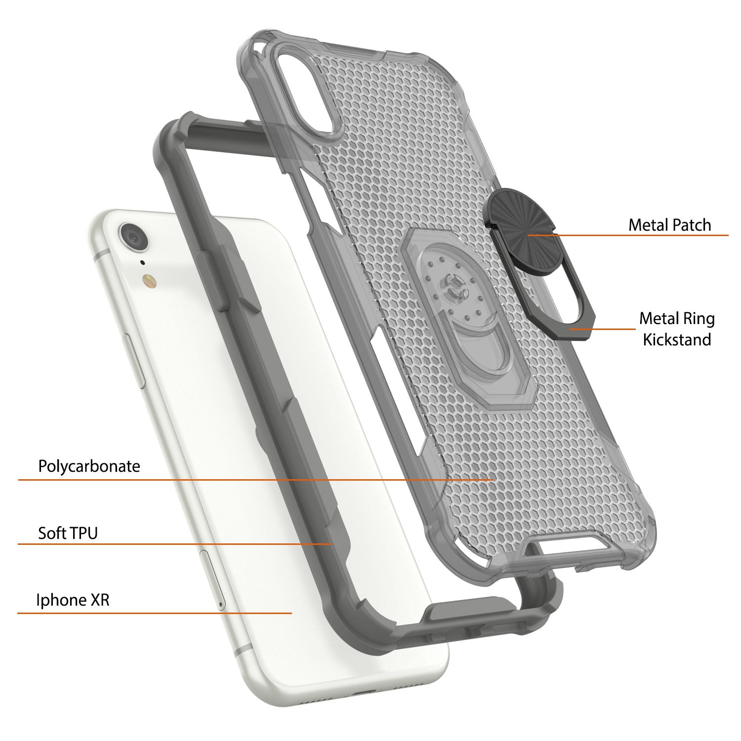 PunkCase for iPhone XR Case [Magnetix 2.0 Series] Clear Protective TPU Cover W/Kickstand [Grey]