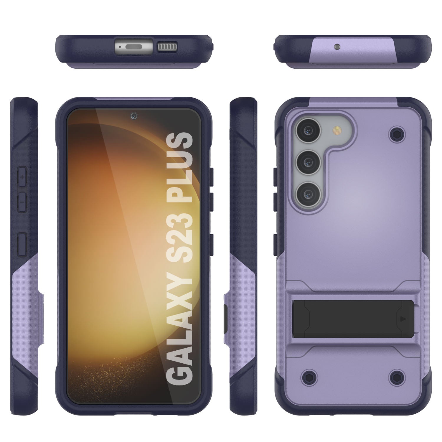 Punkcase Galaxy S23+ Plus Case [Reliance Series] Protective Hybrid Military Grade Cover W/Built-in Kickstand [Purple-Navy]